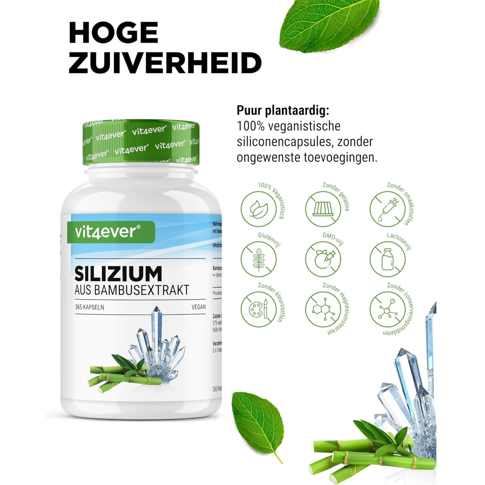 Silizium aus Bambusextrakt 500 mg | 365 Kapseln | Vit4ever