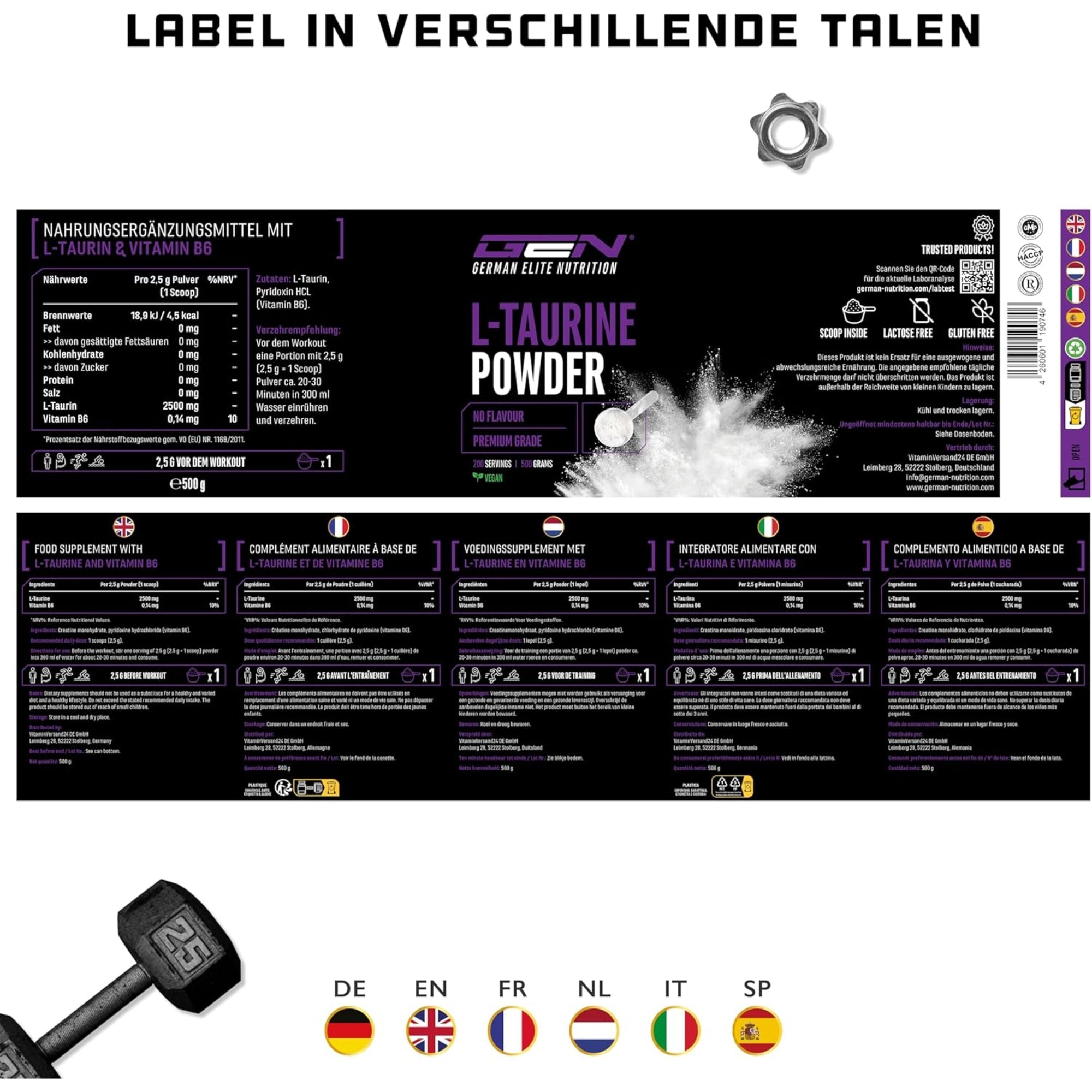 L-taurine poeder GEN meertaliglabel