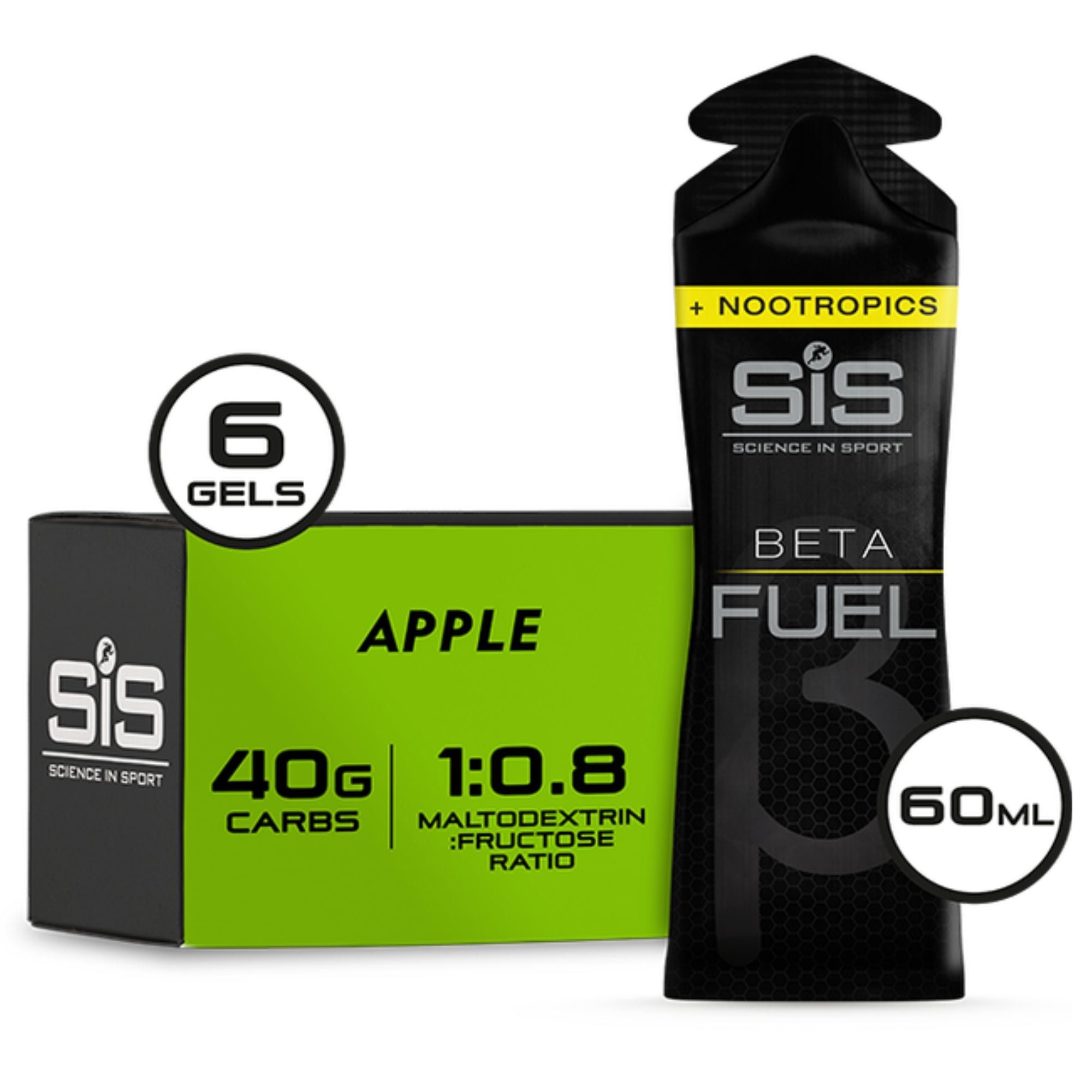#inhoud_6_gels Set van 6 stuks SiS Beta Fuel Gels + Nootropics in de smaak appel.