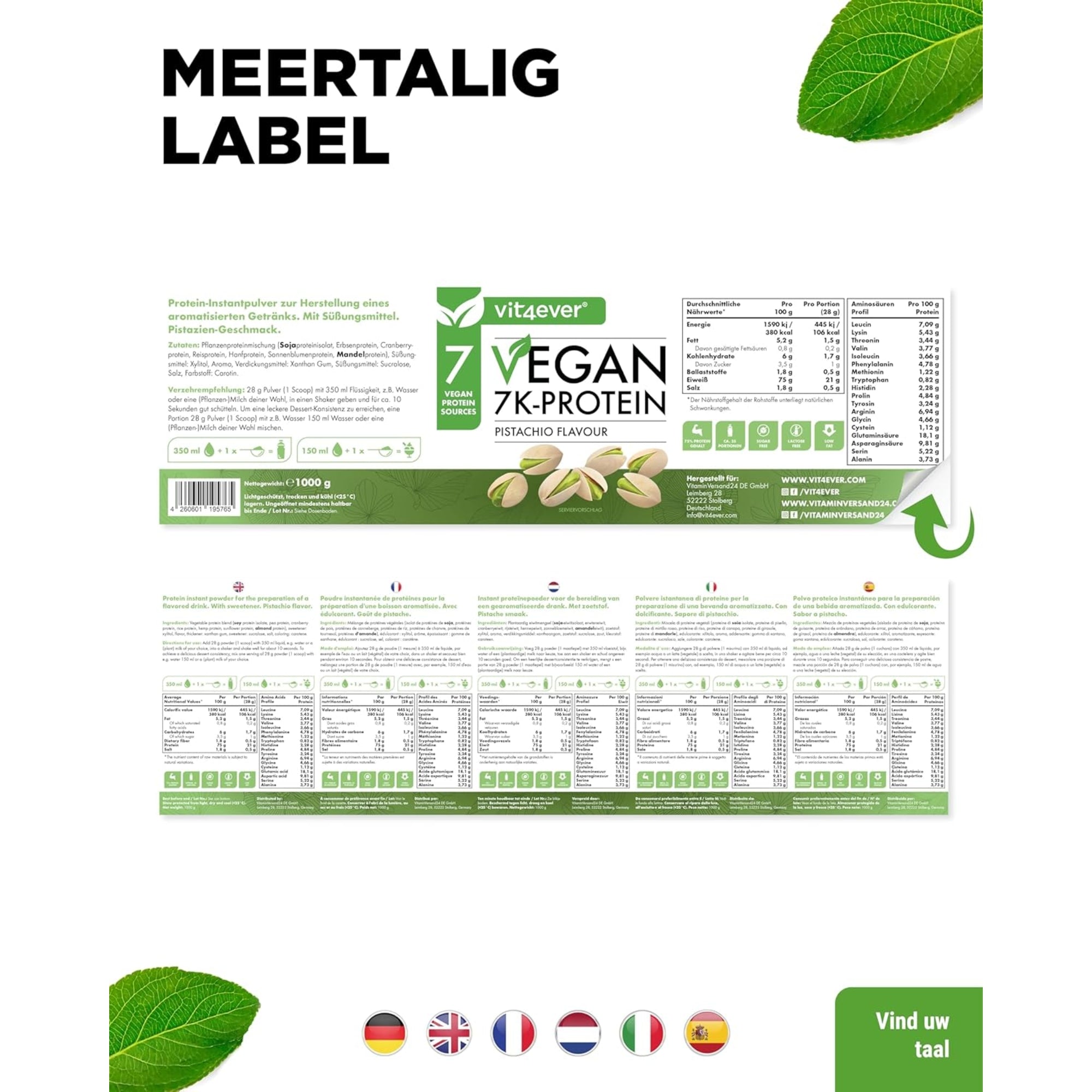 Veganes Proteinpulver 7K | 1KG | Vit4ever