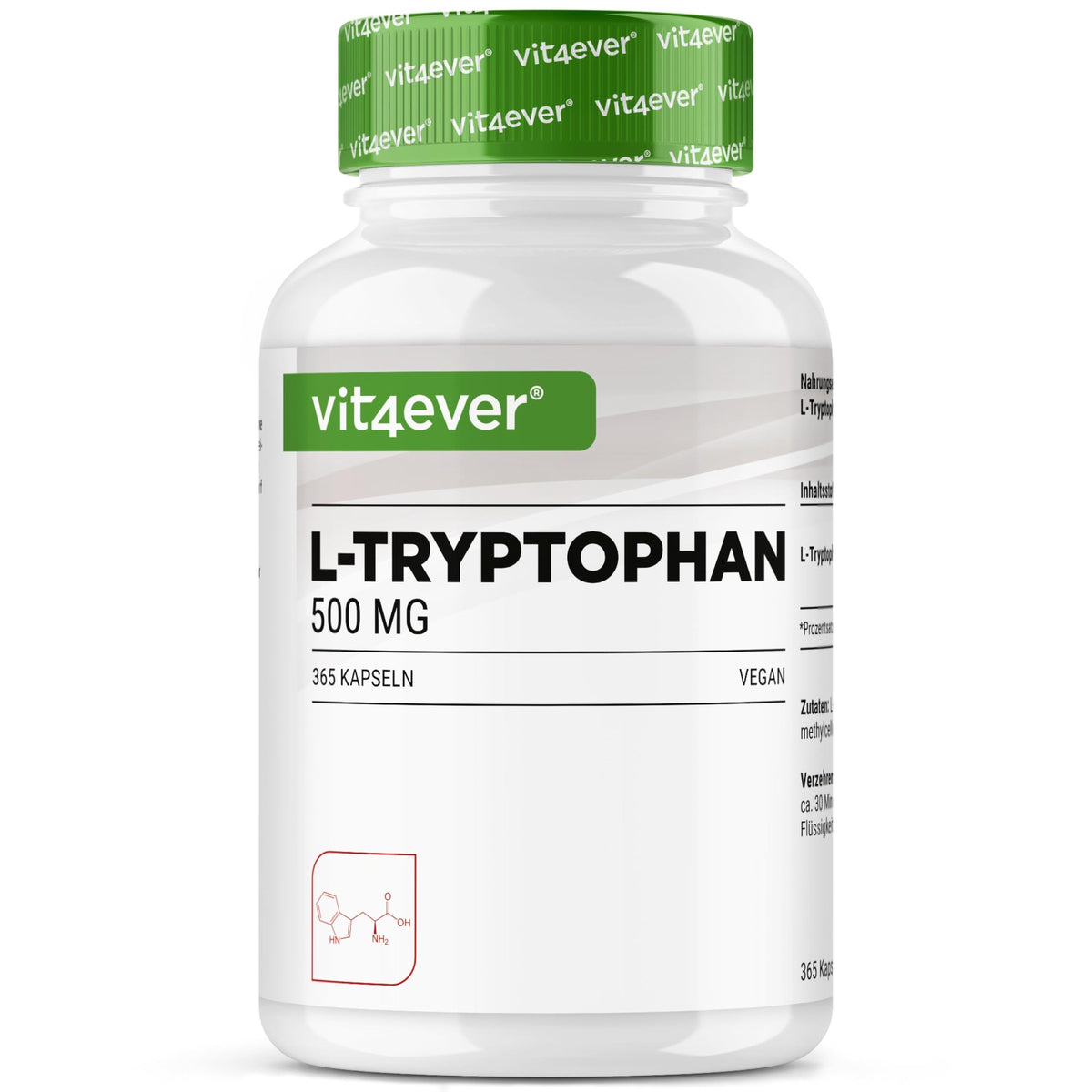 Vit4ever L-Tryptofaan 500mg - pot met 365 vegan capsules