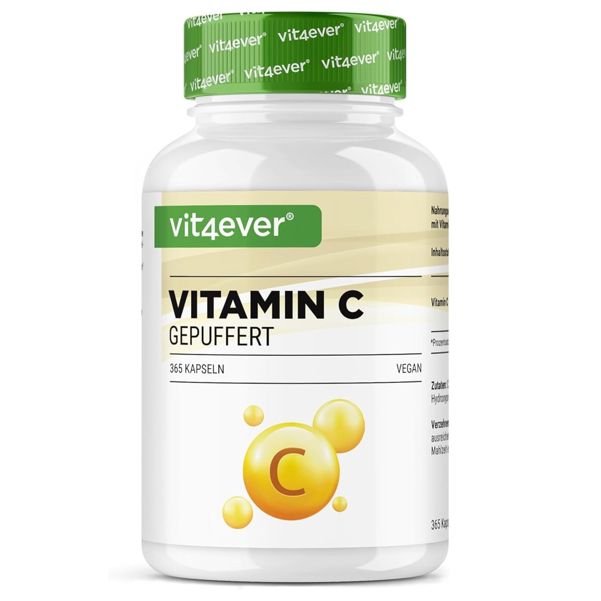 Gebufferde Vitamine C | 1000mg | 365 Capsules | Plantaardige fermentatie | pH Neutraal | Vit4ever