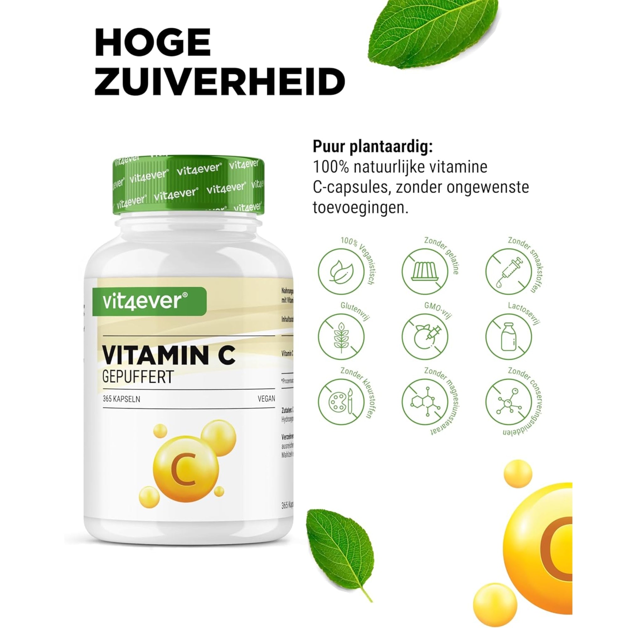 Gebufferde Vitamine C | 1000mg | 365 Capsules | Plantaardige fermentatie | pH Neutraal | Vit4ever