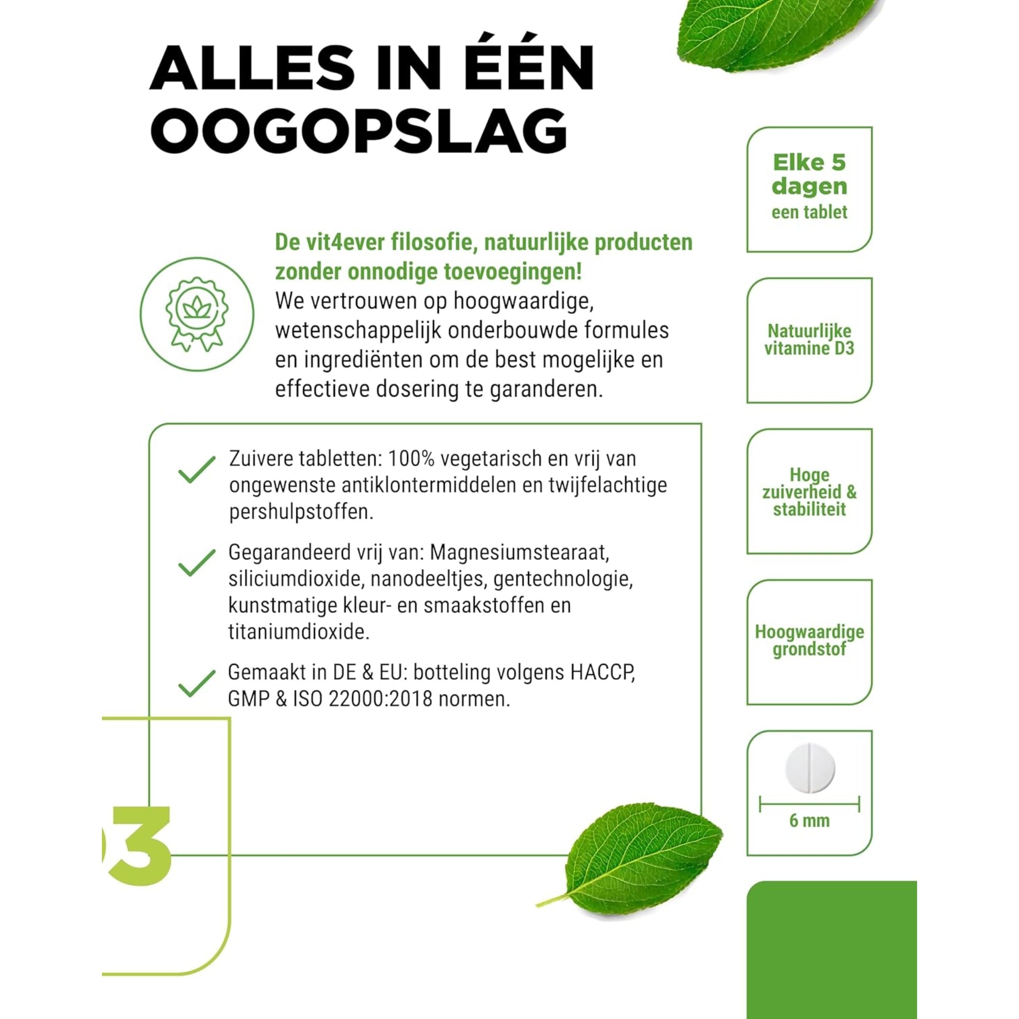 Vitamine D3 5.000IE | 5.000 I.E. | 500 tabletten | vit4ever