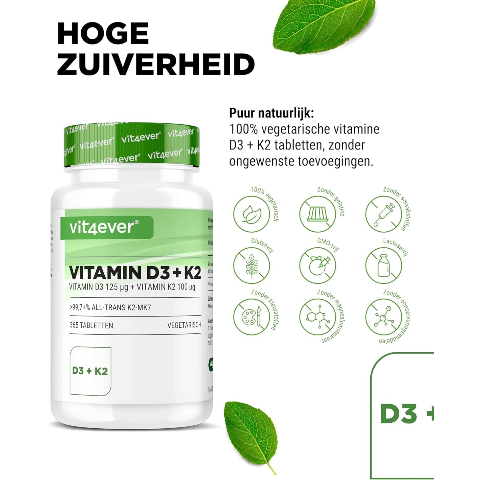 Vitamine D3 5.000 I.E. + K2 100 mcg | Vit4ever