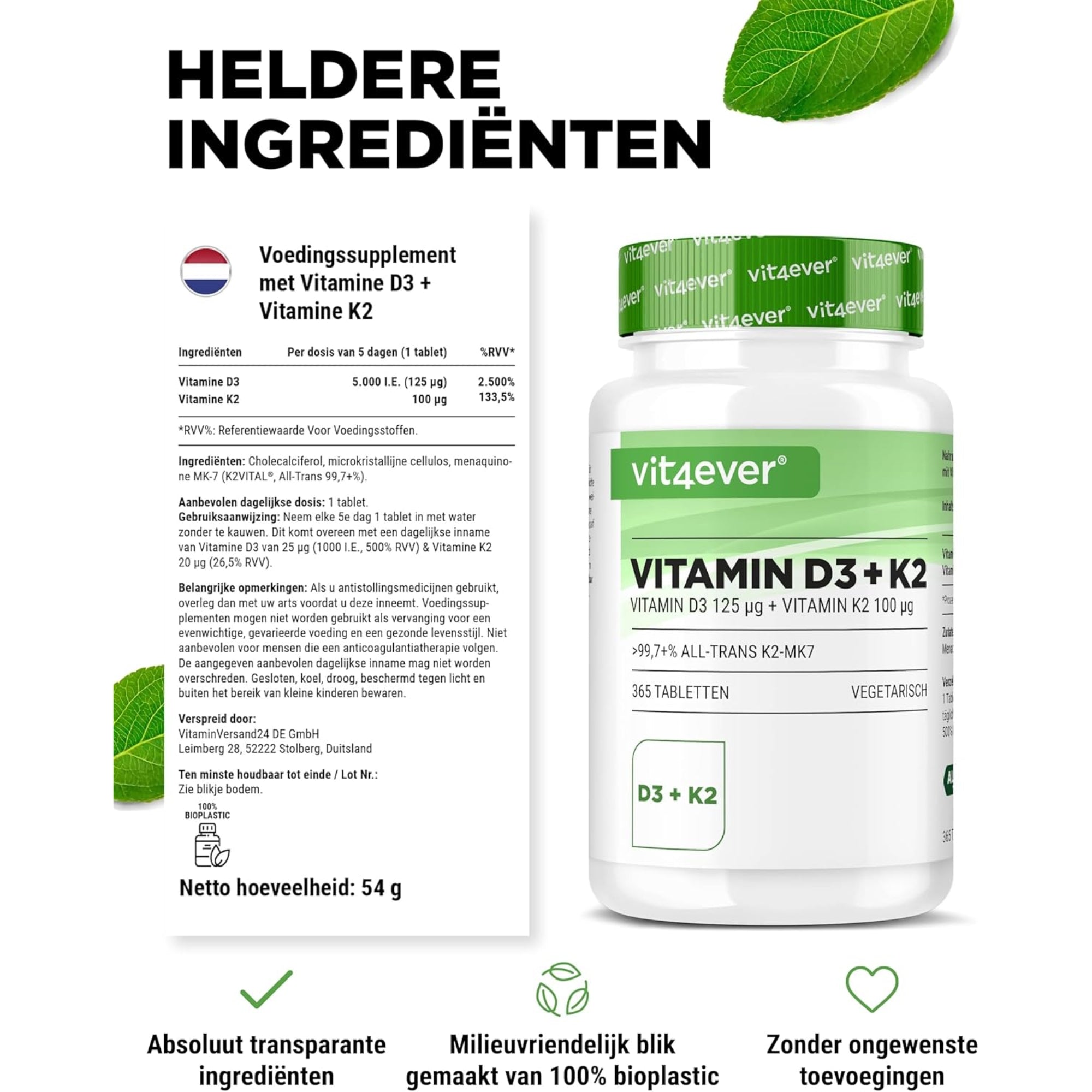 Vitamine D3 5.000 I.E. + K2 100 mcg | Vit4ever