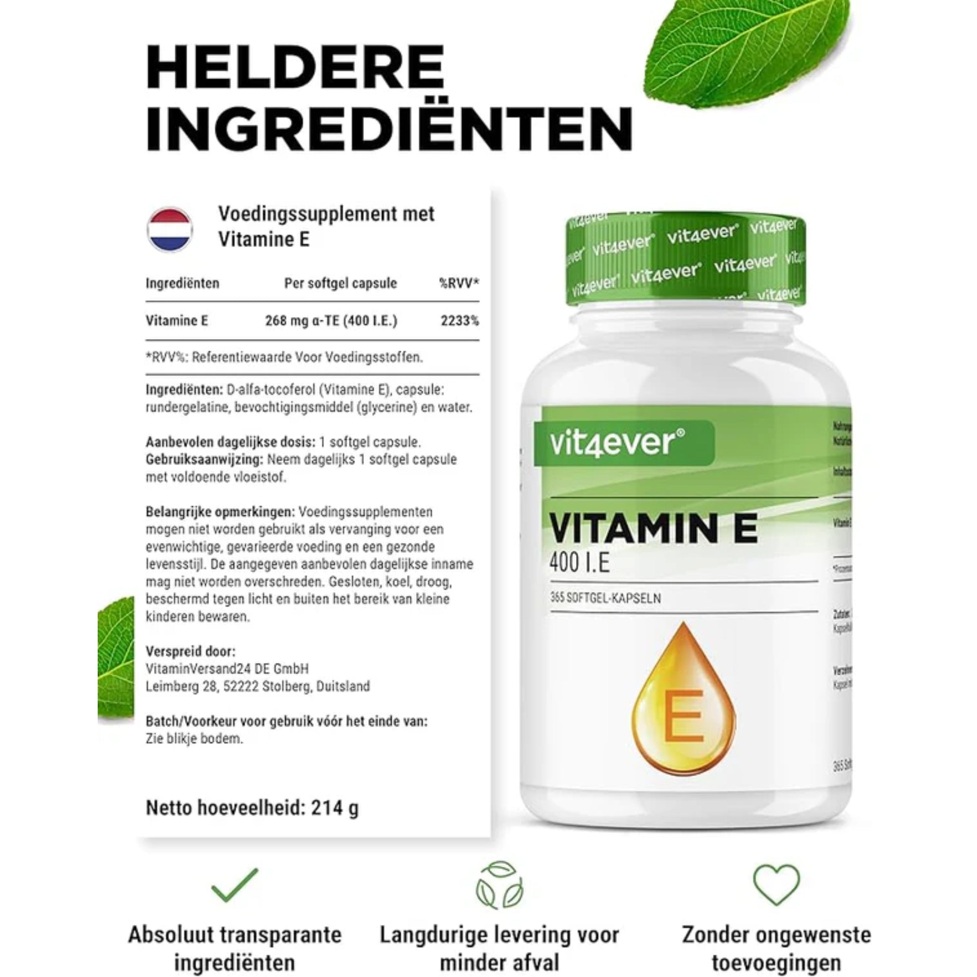 Vitamine E (400 I.E.) 268mg | 365 softgels | Vit4ever
