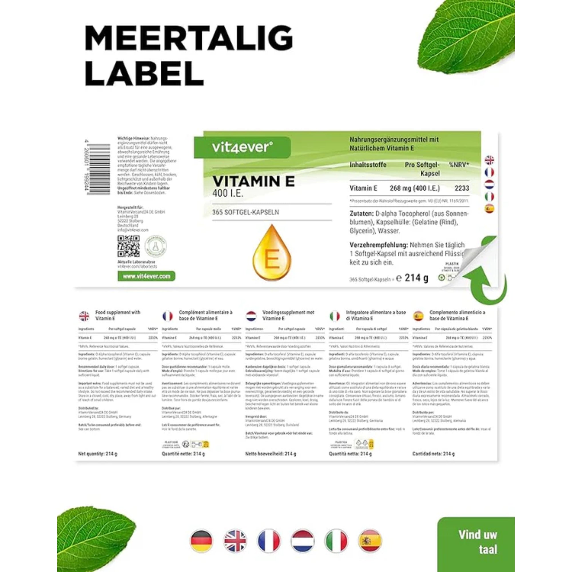 Vitamine E (400 I.E.) 268mg | 365 softgels | Vit4ever