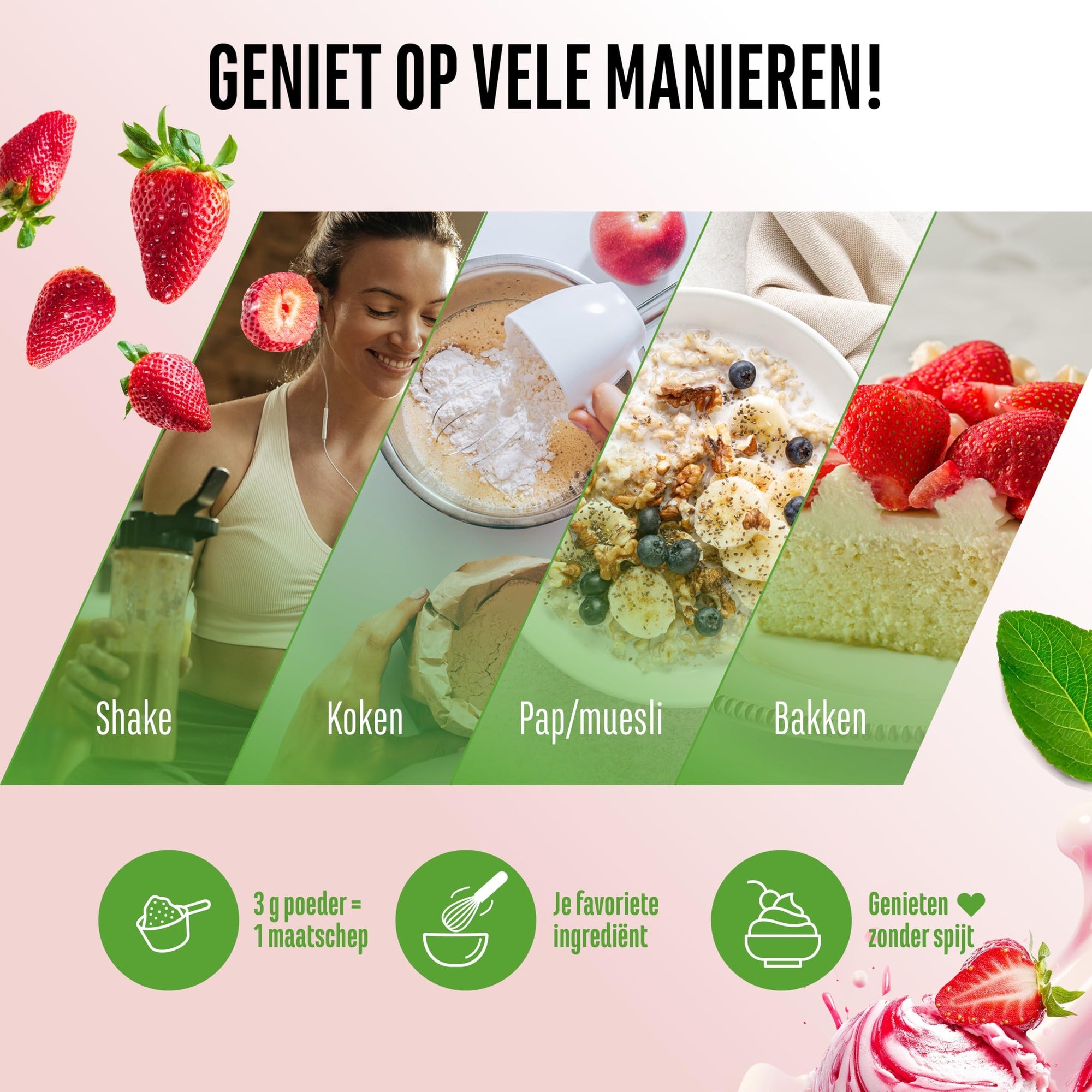 Vit4ever Flavor Craft Aardbeienijs smaakpoeder in shake, kwark, havermout en baksels