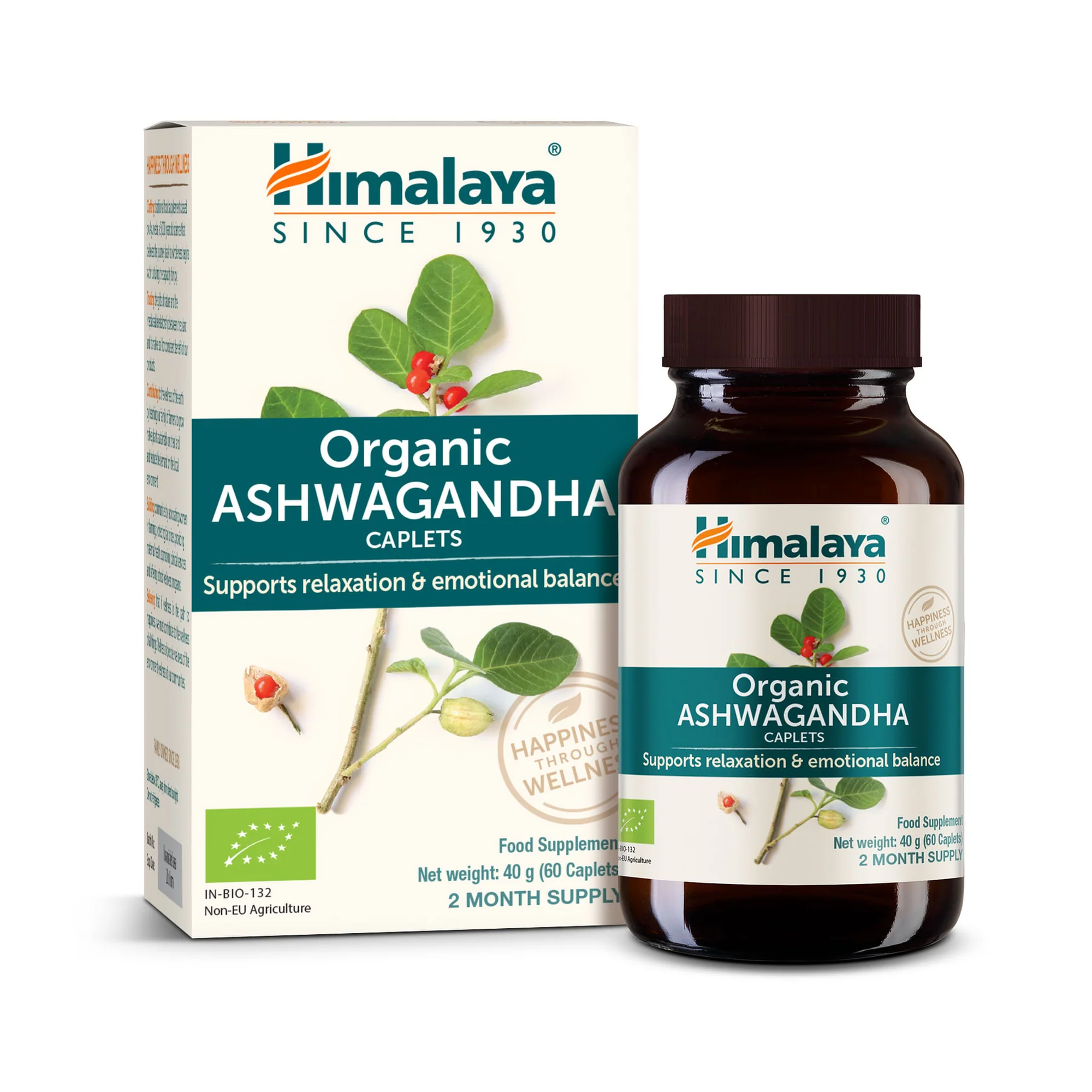 Himalaya Organic Ashwagandha doosje met glazen pot, 60 caplets