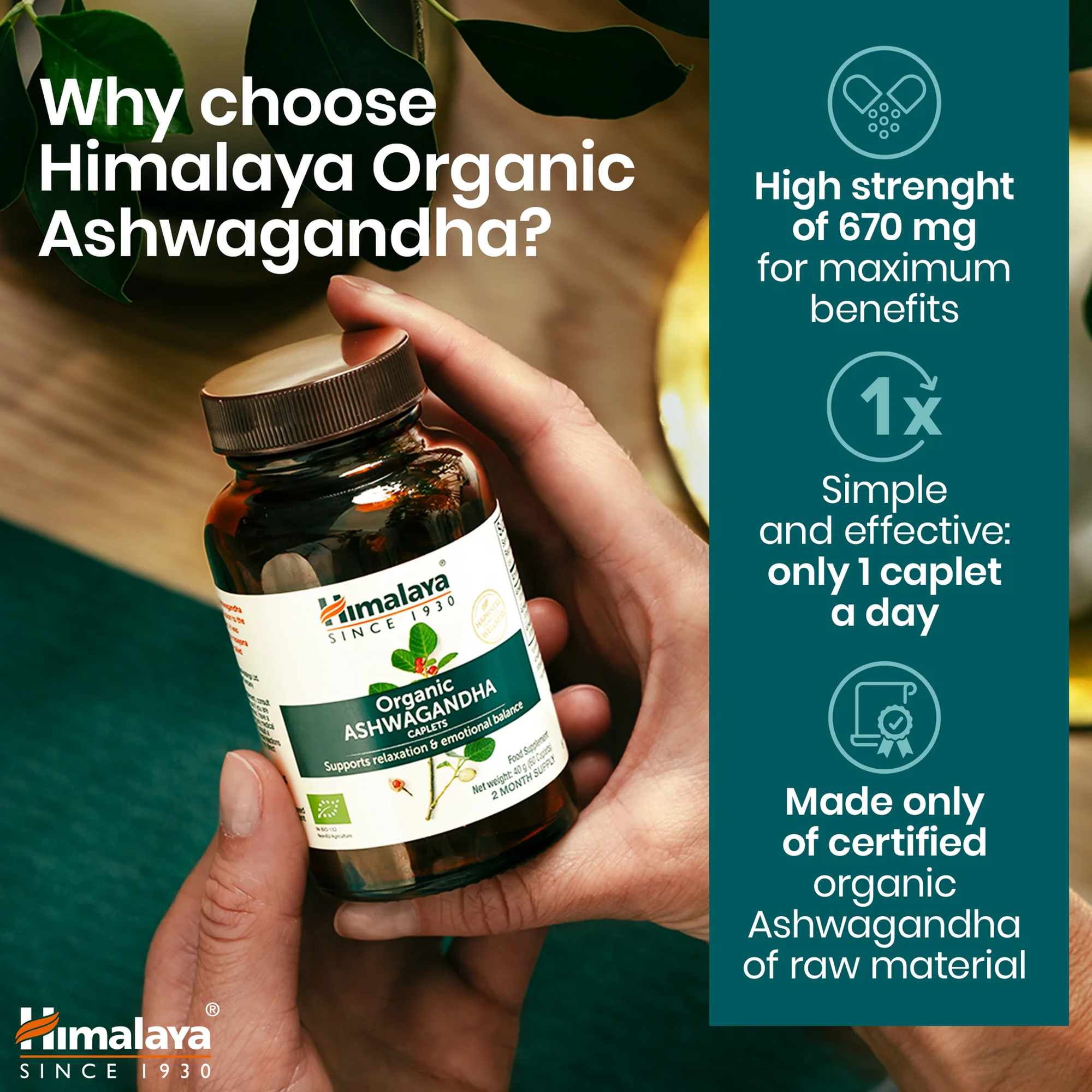 Waarom kiezen voor Himalaya Bio Ashwagandha, 670 mg per caplet, een per dag