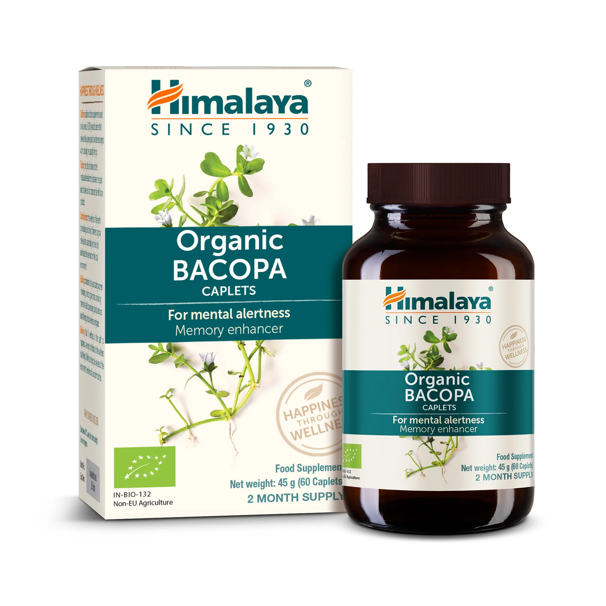 Himalaya Organic Bacopa doosje met glazen pot, 60 caplets