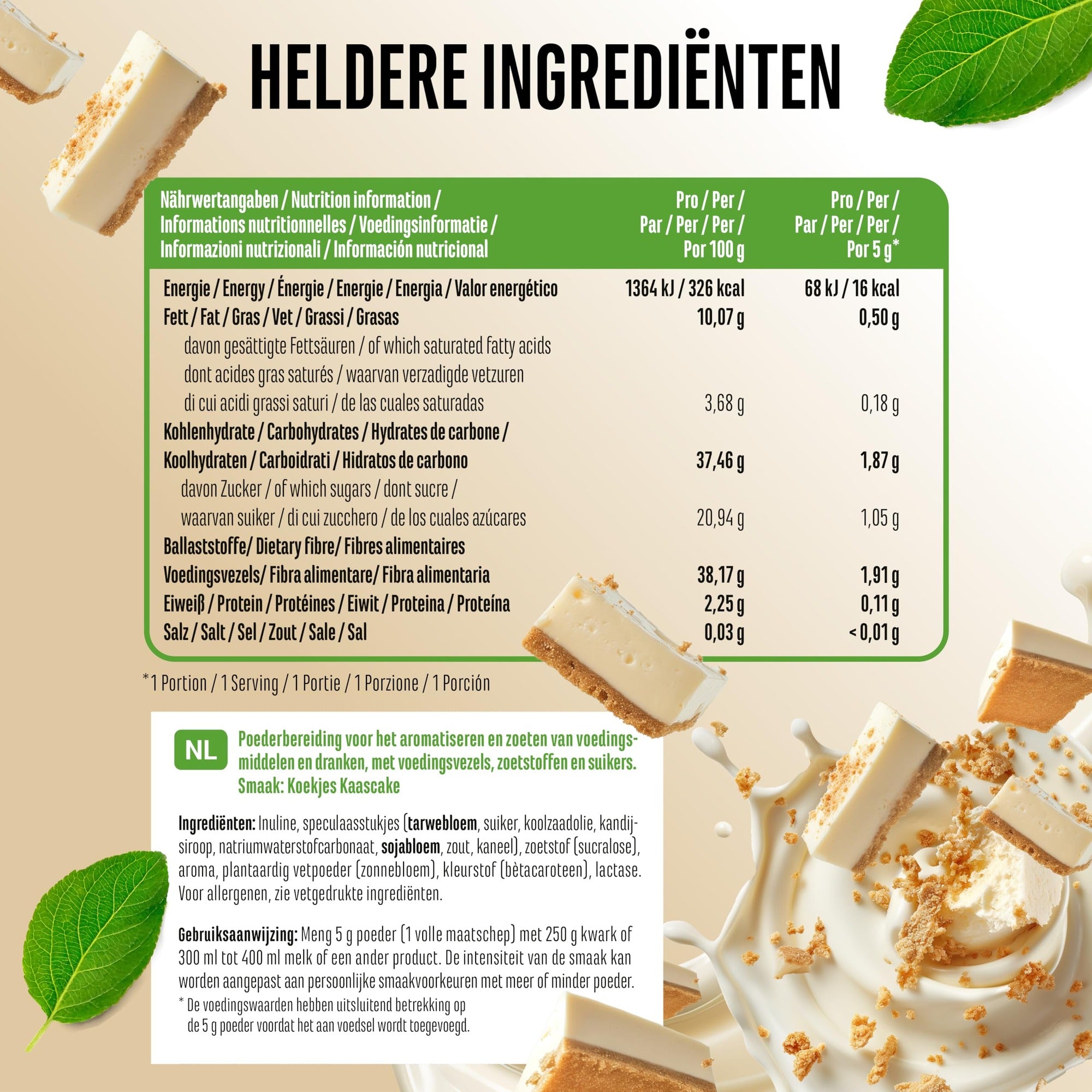 Voedingswaarden en ingrediënten Vit4ever Flavor Craft Biscuit cheesecake smaakpoeder 250 g