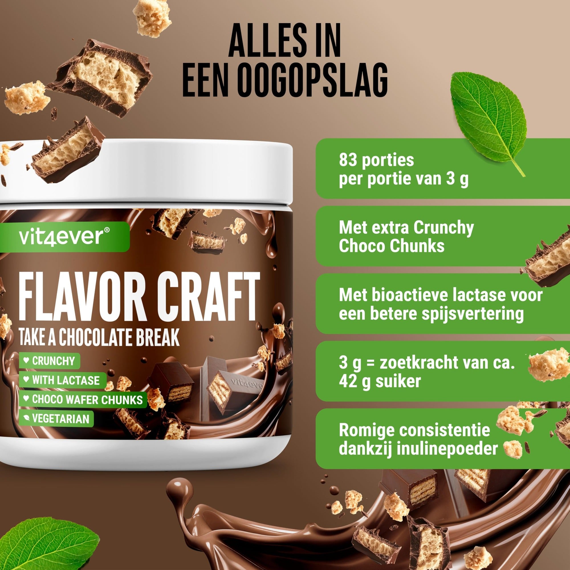 Vit4ever Flavor Craft Chocoladepauze 250 g smaakpoeder met 50 porties en romige consistentie