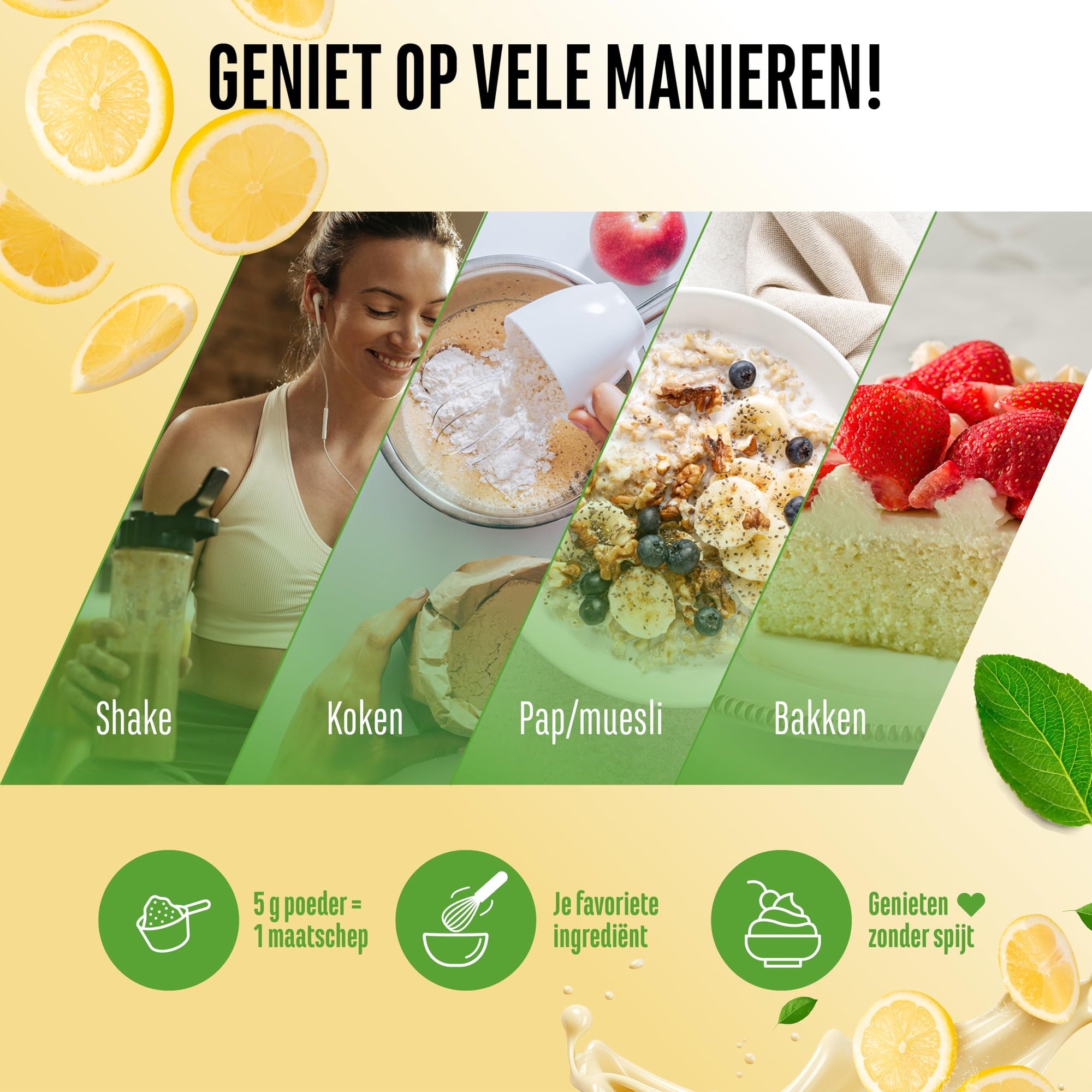 Vit4ever Flavor Craft Citroen sorbet smaakpoeder in shake, kwark, havermout en baksels