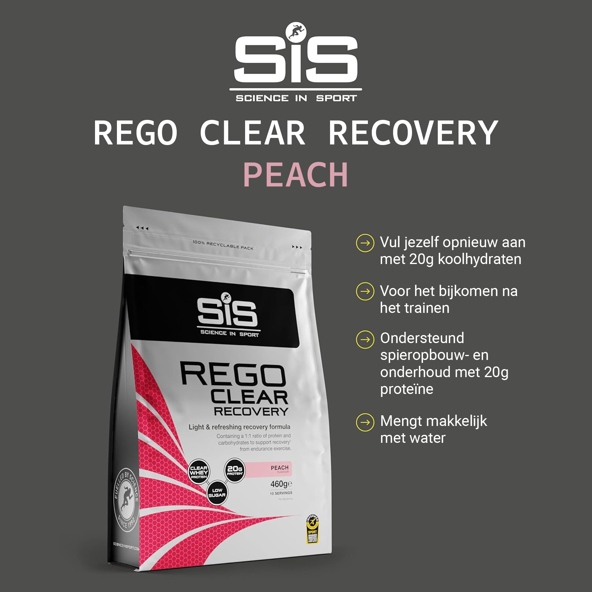 SiS REGO Clear Whey Isolaat Protein Recovery Drink | Eiwit Limonade | Peach