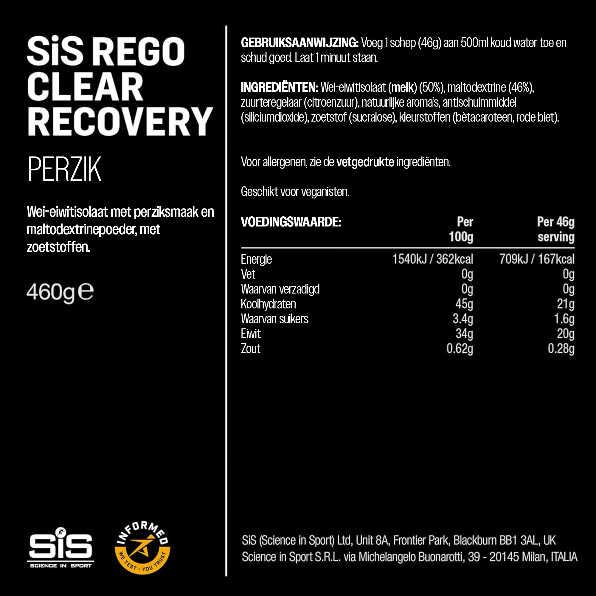 SiS REGO Clear Whey Isolaat Protein Recovery Drink | Eiwit Limonade | Peach
