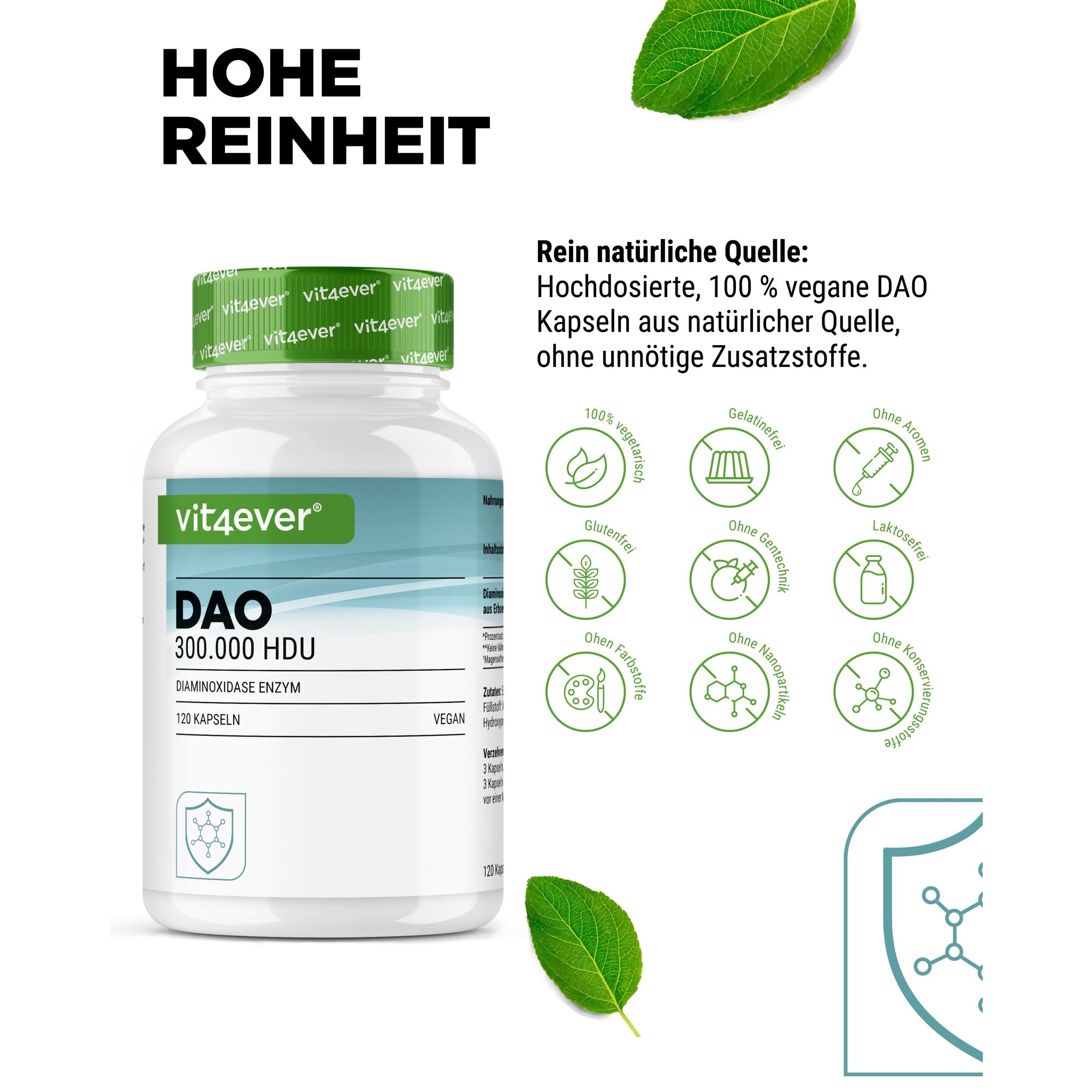 Innameschema DAO Enzym: 1 capsule 15 minuten voor de maaltijd, maximaal 3 per dag