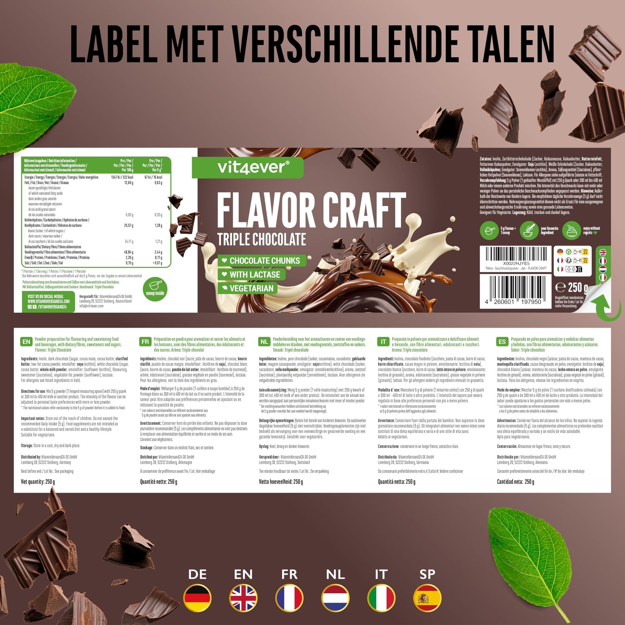 Vit4ever Flavor Craft Drievoudige chocolade smaakpoeder om voeding en dranken te zoeten