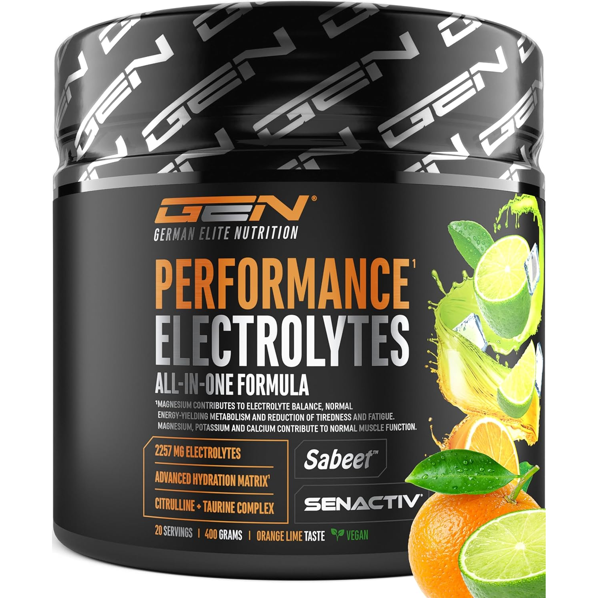 GEN Performance Electrolytes sinaasappel-limoen 400 gram pot vooraanzicht