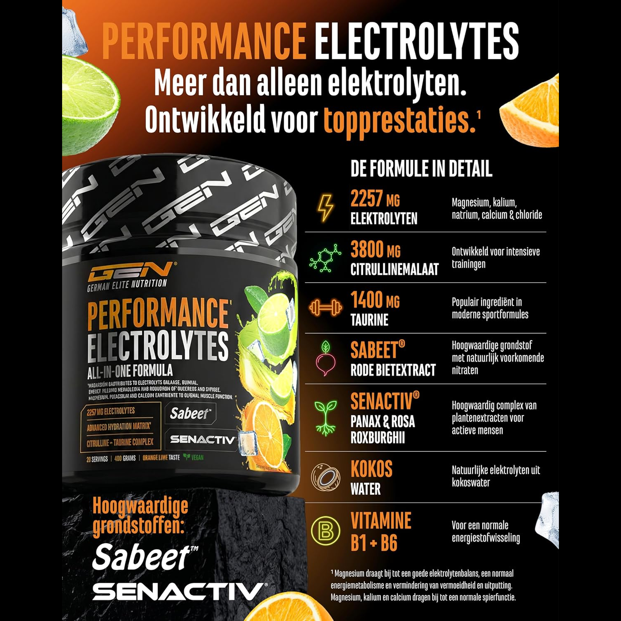 Performance Electrolytes formule in detail met elektrolyten citrulline en taurine