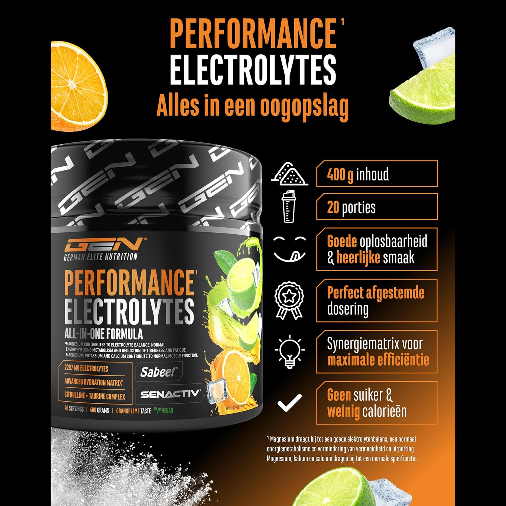Performance Electrolytes 400 gram 20 porties kenmerken overzicht
