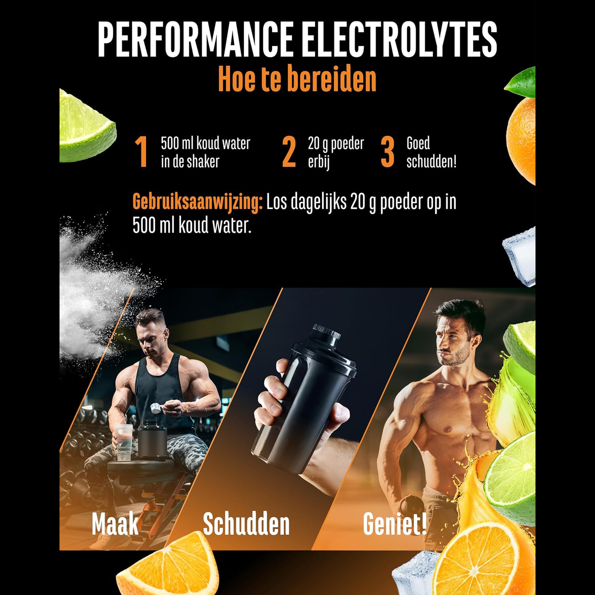 Performance Electrolytes bereiding los 20 gram poeder op in 500 ml water