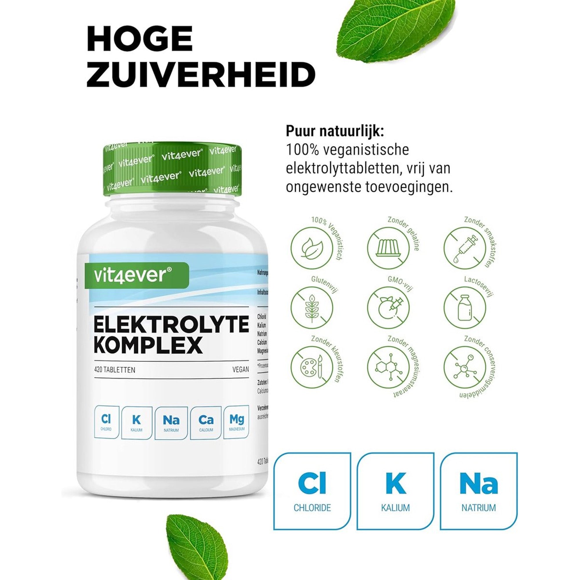 Elektrolytencomplex tabletten met chloride, kalium, natrium, calcium, en magnesium