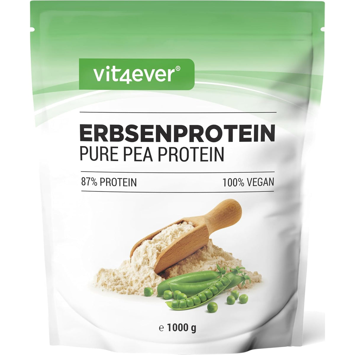 Vit4ever Erwteneiwit poeder 1000 g zak - puur erwtenproteïne isolaat met 87% eiwit, 100% vegan
