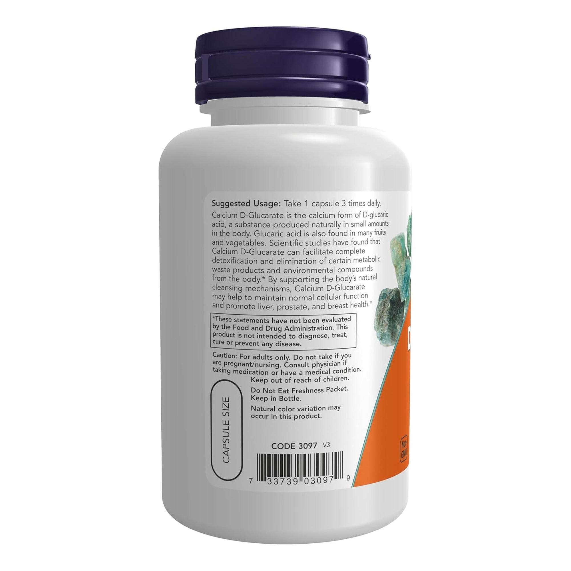 Calcium D-Glucarate 500mg Now Foods etiket gebruiksaanwijzing en barcode