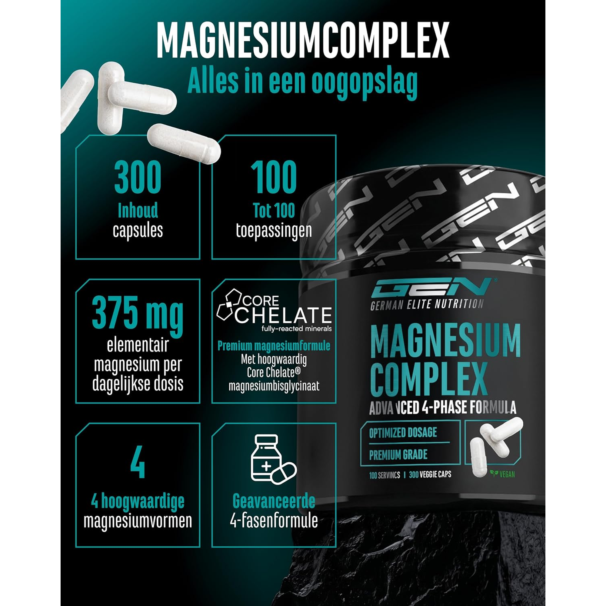 Magnesium Complex 375 mg elementair magnesium per dagelijkse dosis 100 toepassingen