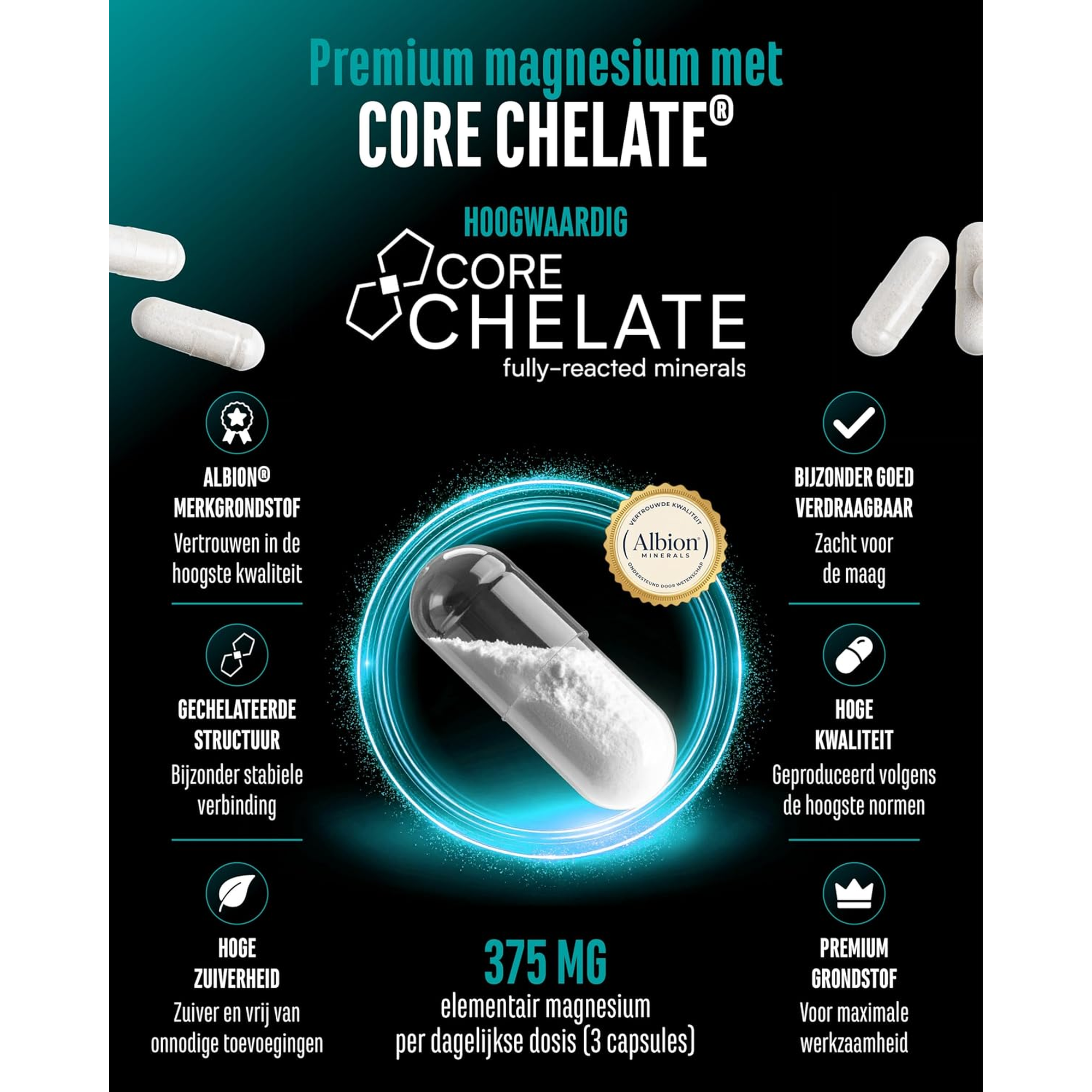 Premium magnesium met Core Chelate magnesiumbisglycinaat goed verdraagbaar
