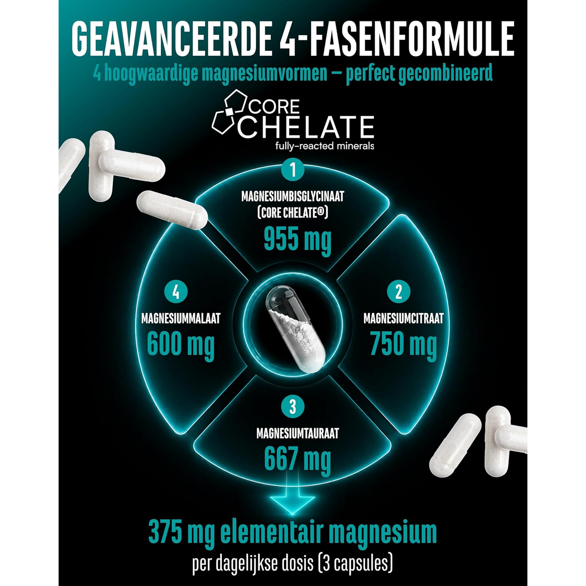 4-fasenformule met magnesiumbisglycinaat citraat tauraat en malaat