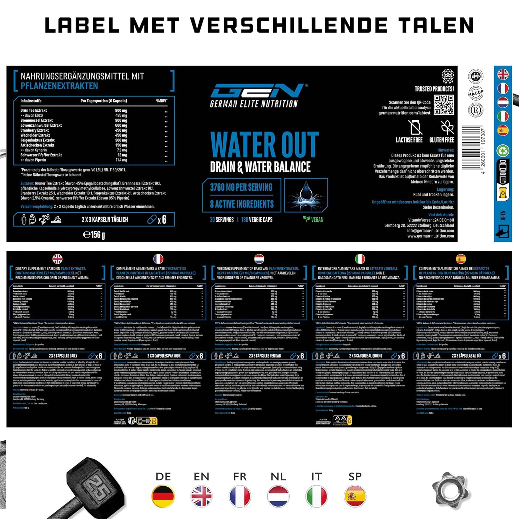 Water Out Complex für einen ausgeglichenen Wasserhaushalt | 180 Kapseln | German Elite Nutrition