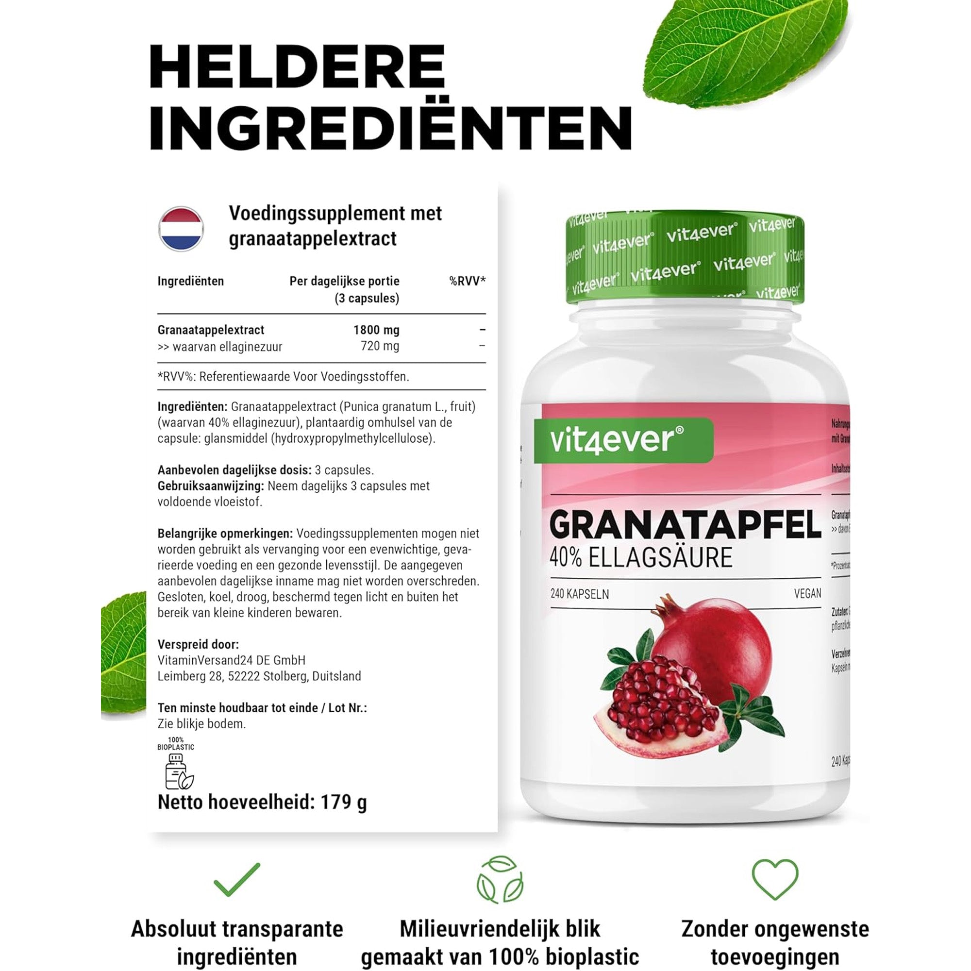 Belangrijke productinformatie over Vit4ever granaatappelextract supplement