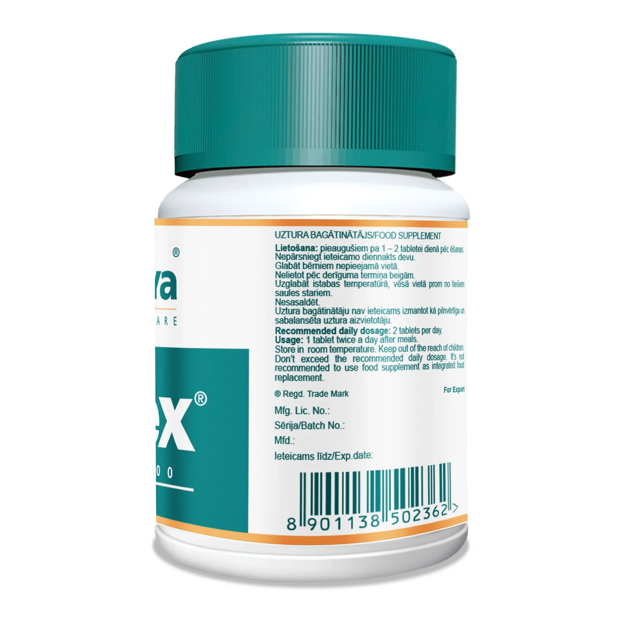Himalaya Gasex etiket met dosering, 1 tablet tweemaal per dag na de maaltijd