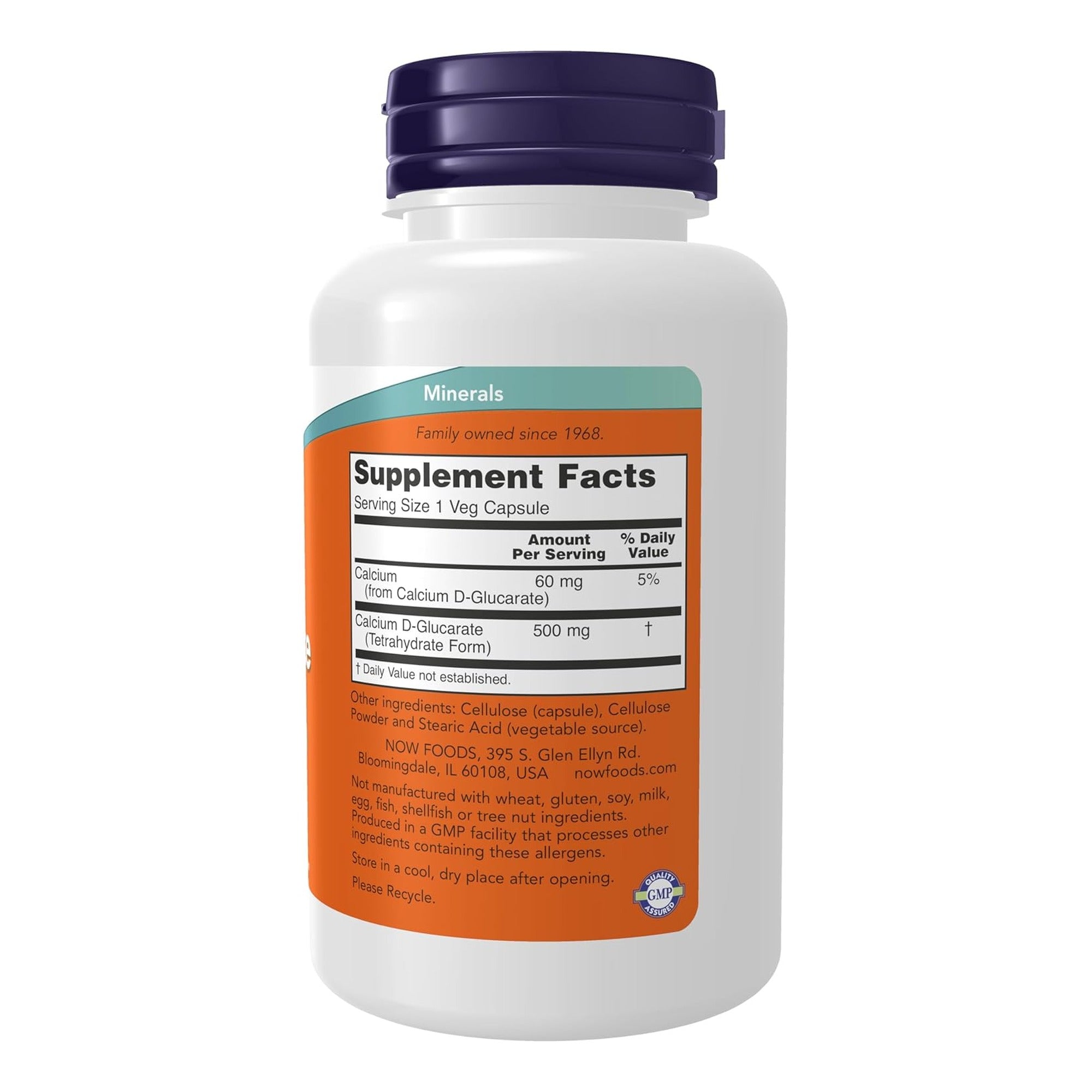 Calcium D-Glucarate 500mg Now Foods etiket achterkant met supplement facts