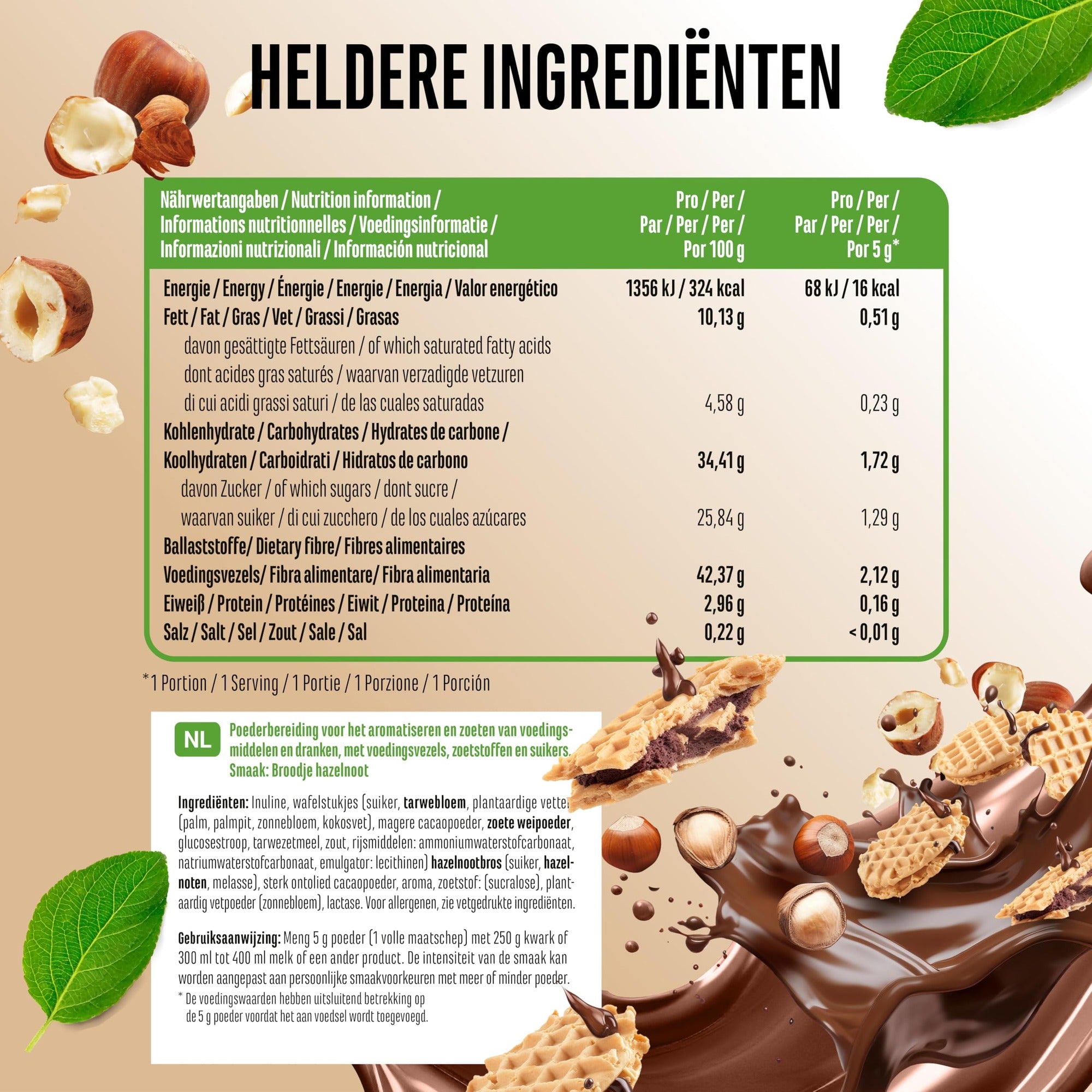 Voedingswaarden en ingrediënten Vit4ever Flavor Craft Hazelnoot sandwich smaakpoeder 250 g
