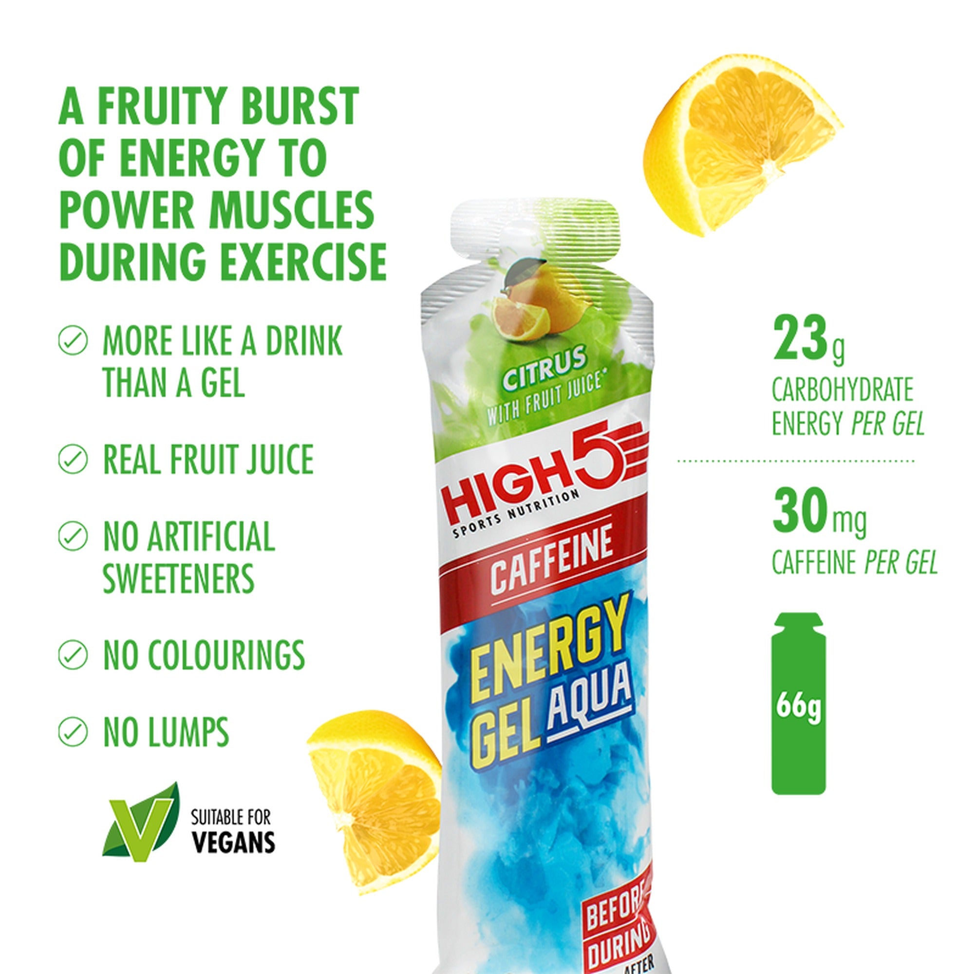 HIGH5 Energy Gel Aqua Caffeine Citrus 66 g - energiegel met 30 mg cafeïne en 23 g koolhydraten