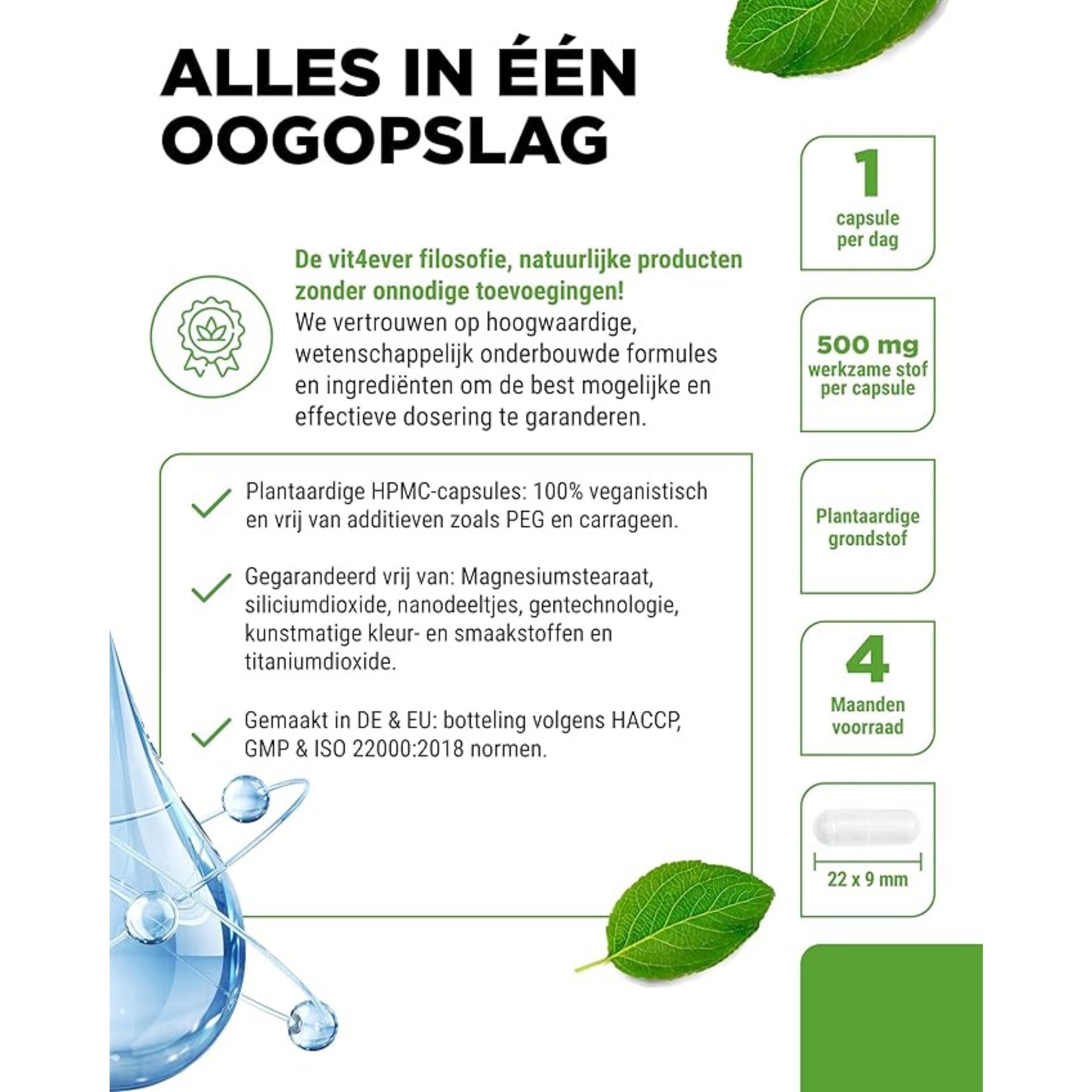 Hyaluronzuur 500mg per capsule | 120 stuks | Vit4ever