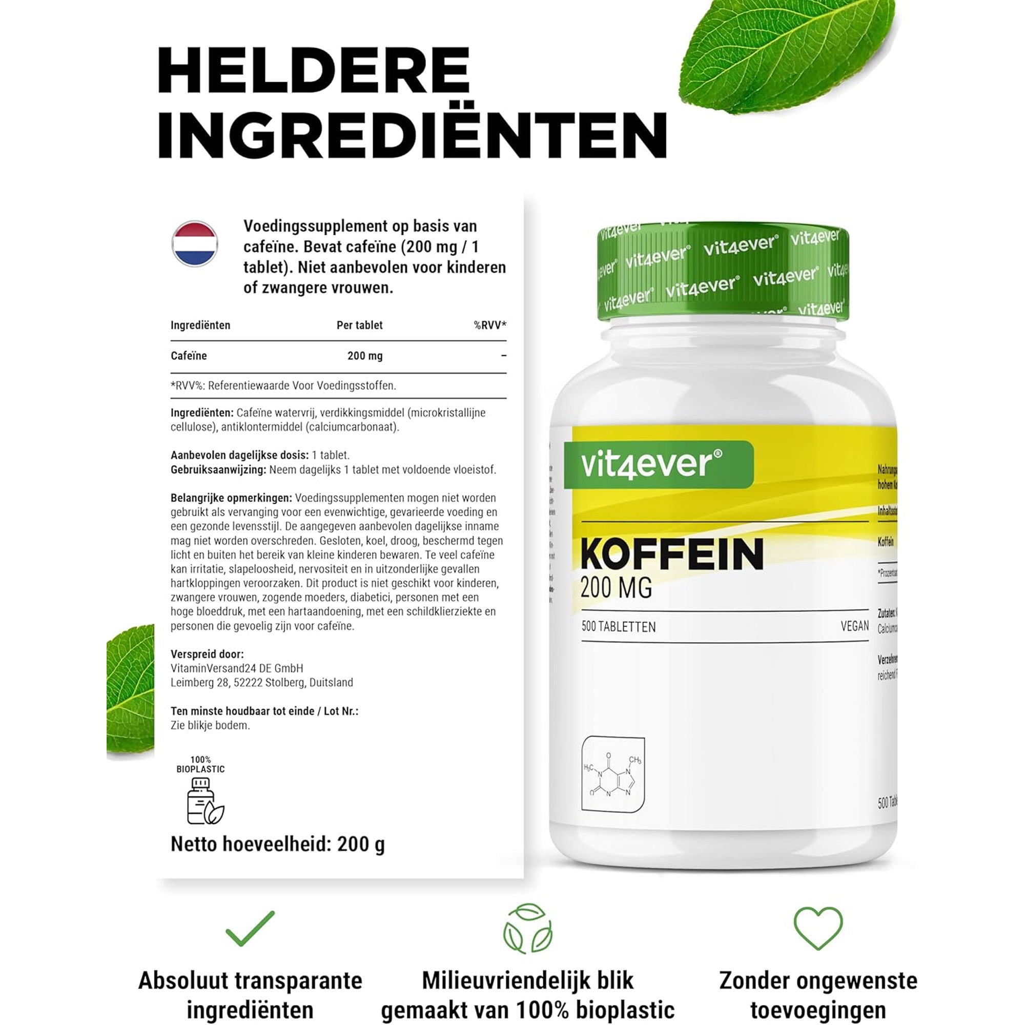 Koffeintabletten 200 mg | 500 Tabletten | Vit4ever