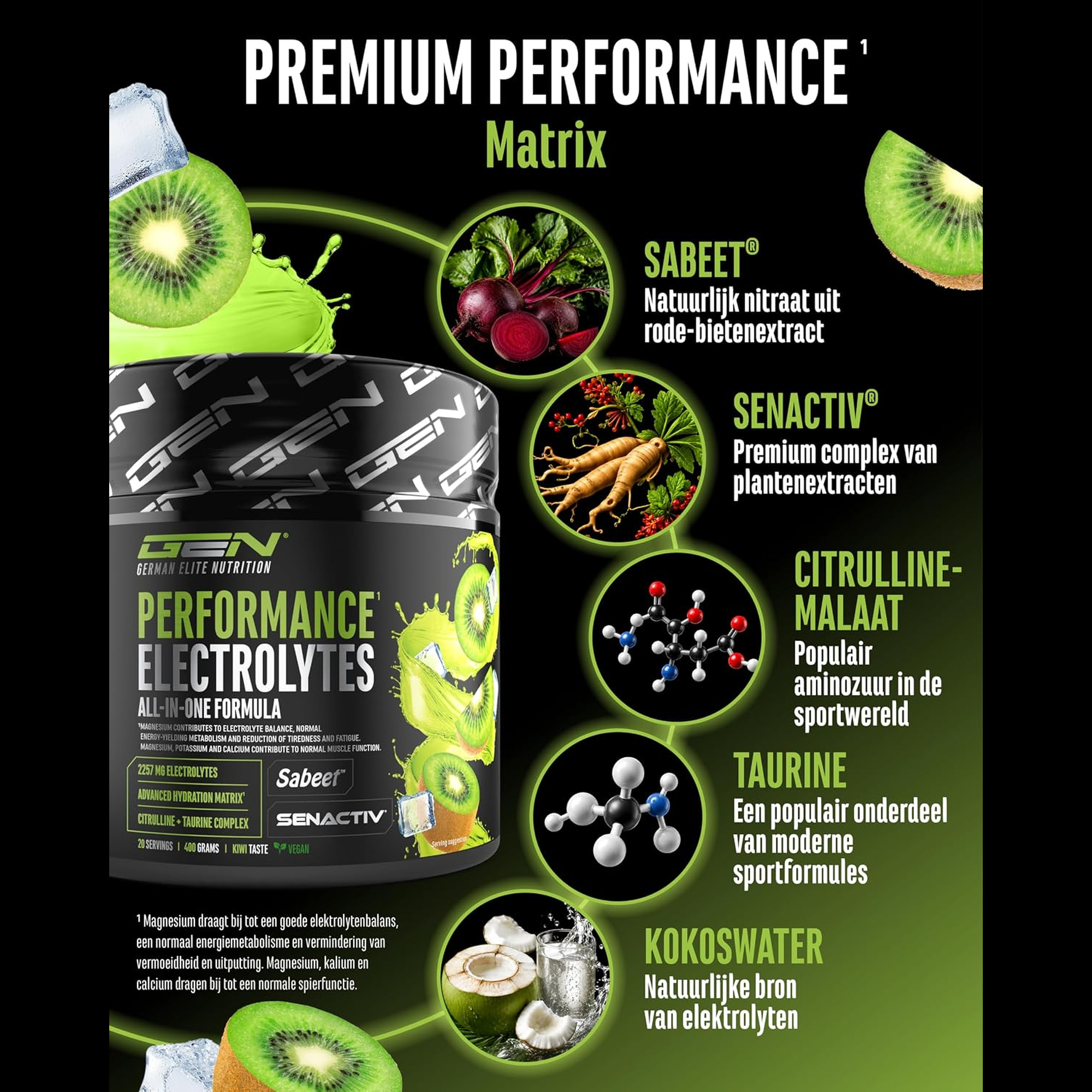 Performance Electrolytes premium matrix met Sabeet Senactiv citrulline taurine en kokoswater