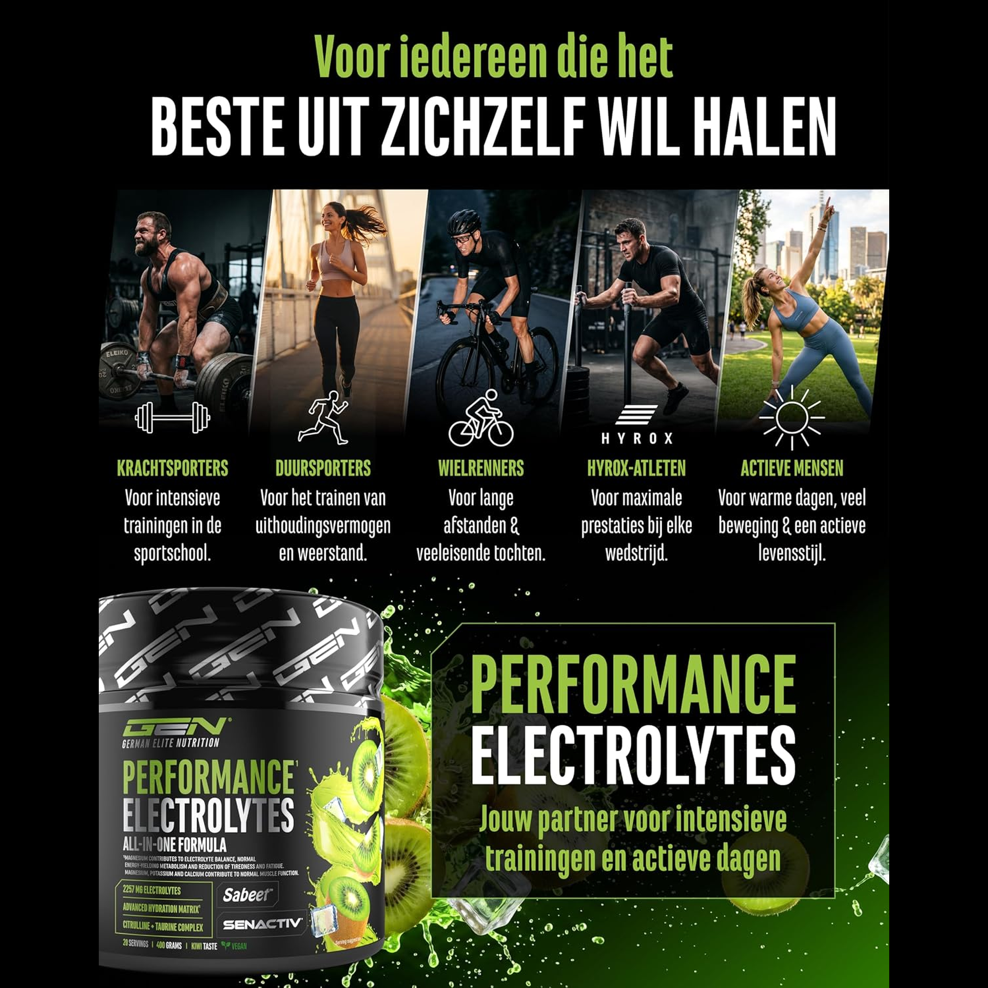 Performance Electrolytes voor krachtsporters duursporters wielrenners en hyrox-atleten
