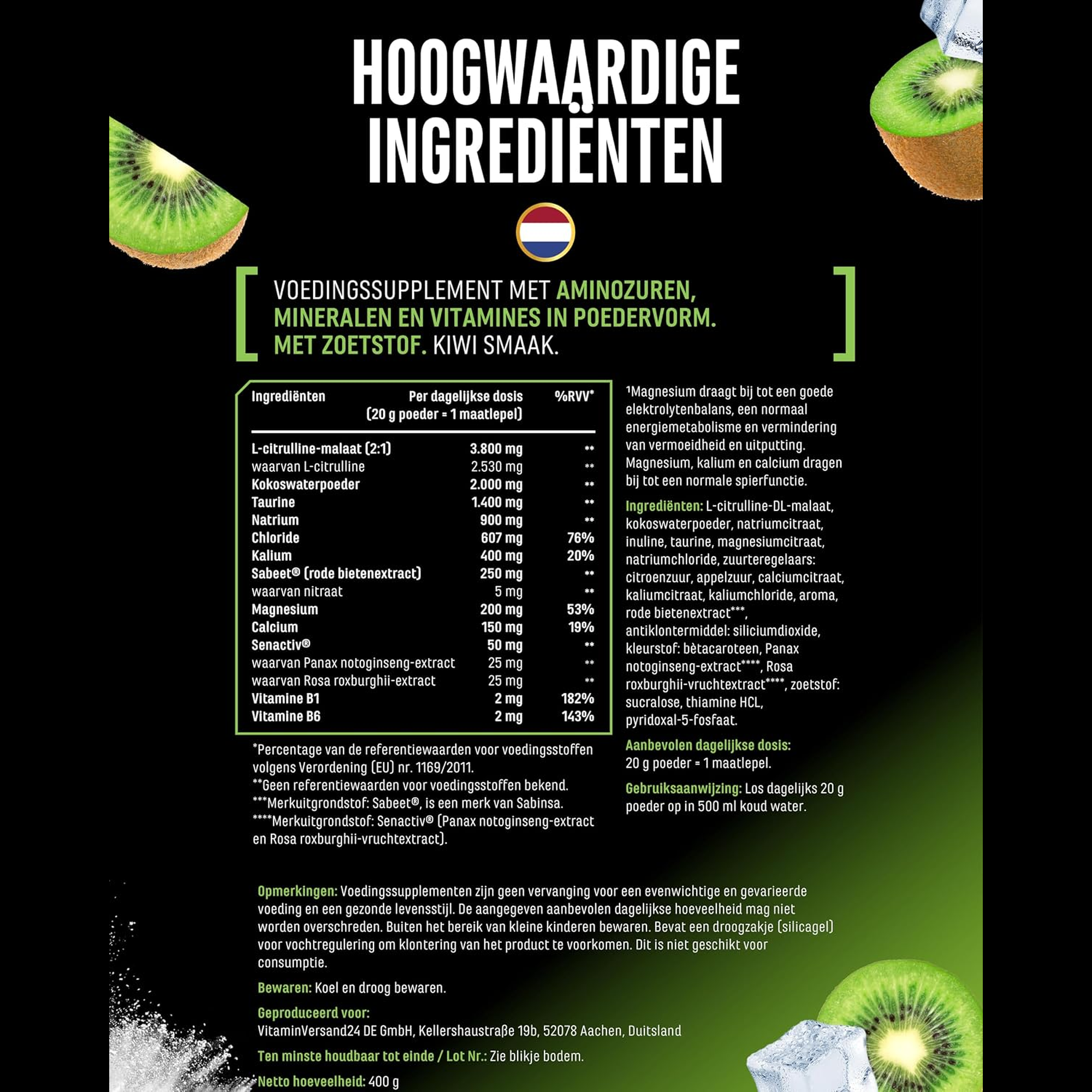 Performance Electrolytes ingredienten en voedingswaarden per portie