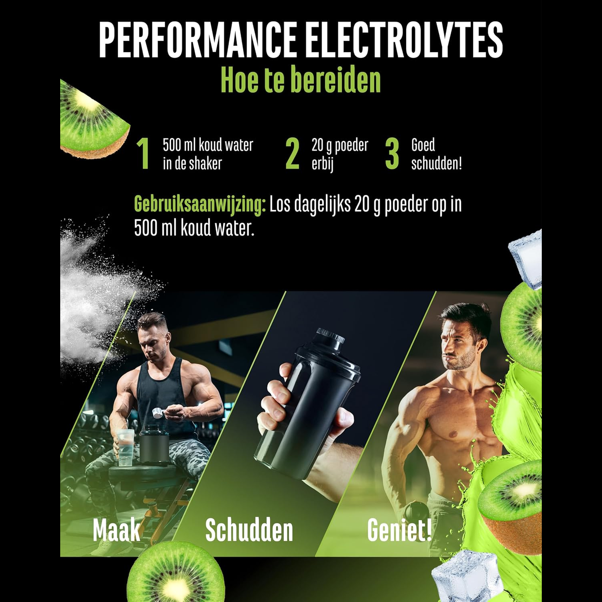 Performance Electrolytes bereiding los 20 gram poeder op in 500 ml water