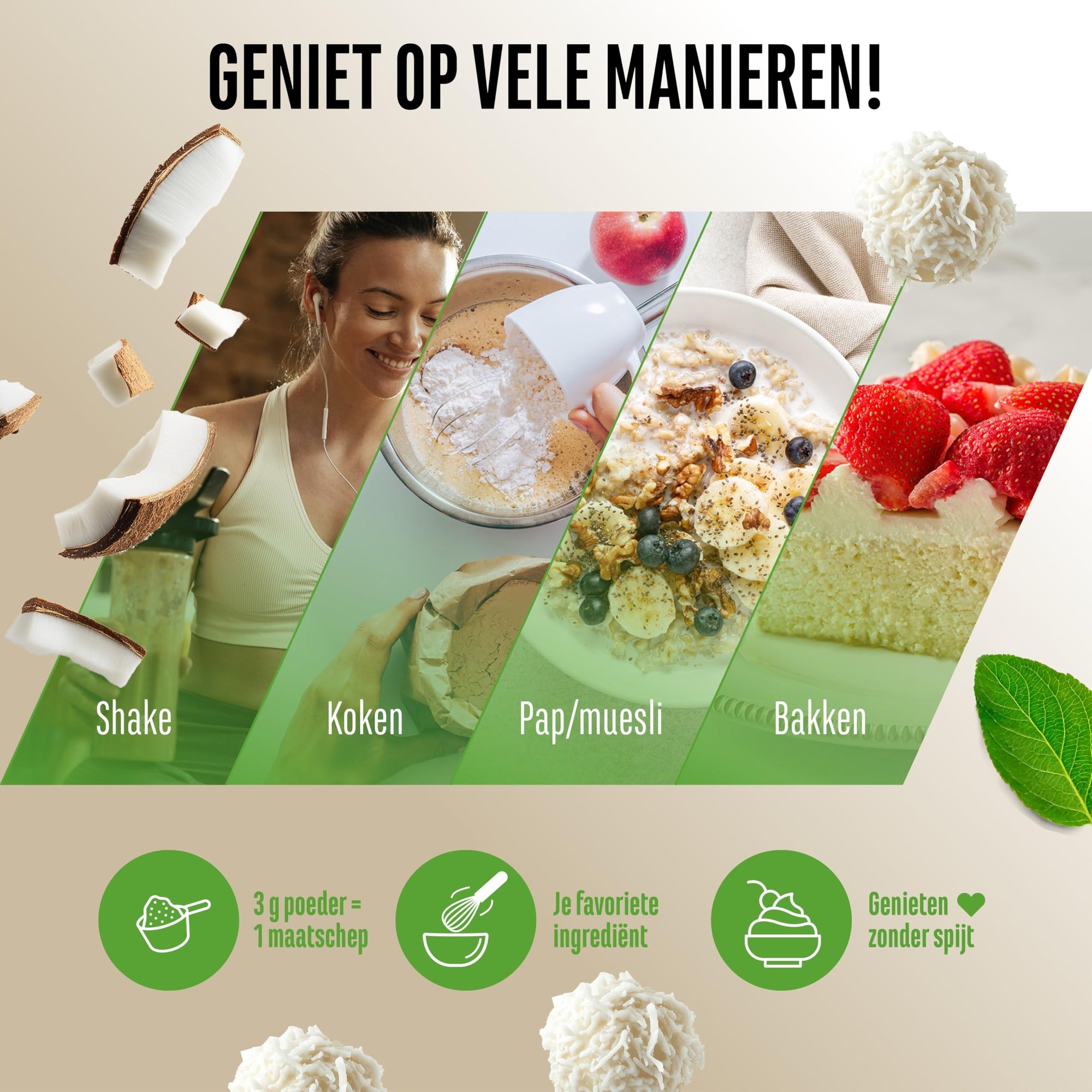 Vit4ever Flavor Craft Kokosdroom smaakpoeder in shake, kwark, havermout en baksels