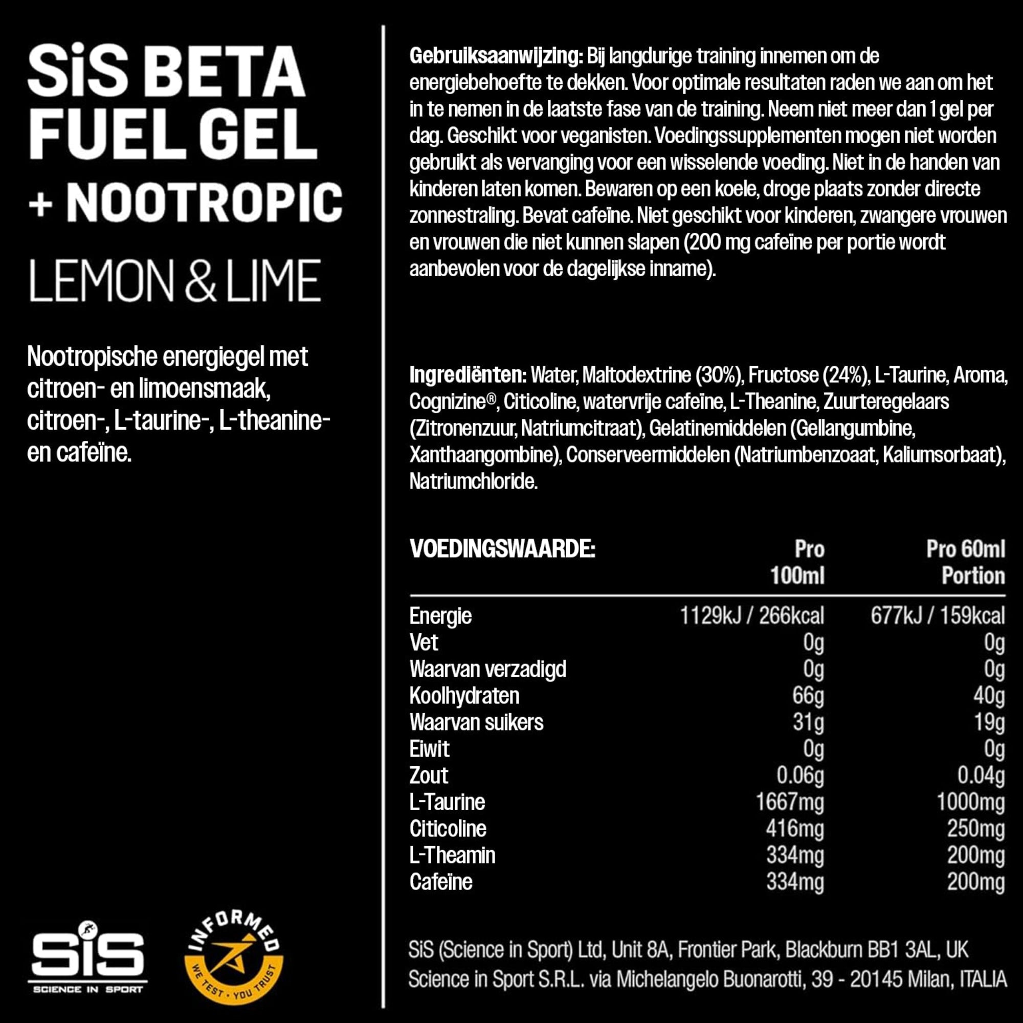 SiS Beta Fuel Gels + Nootropics | Lemon & Lime