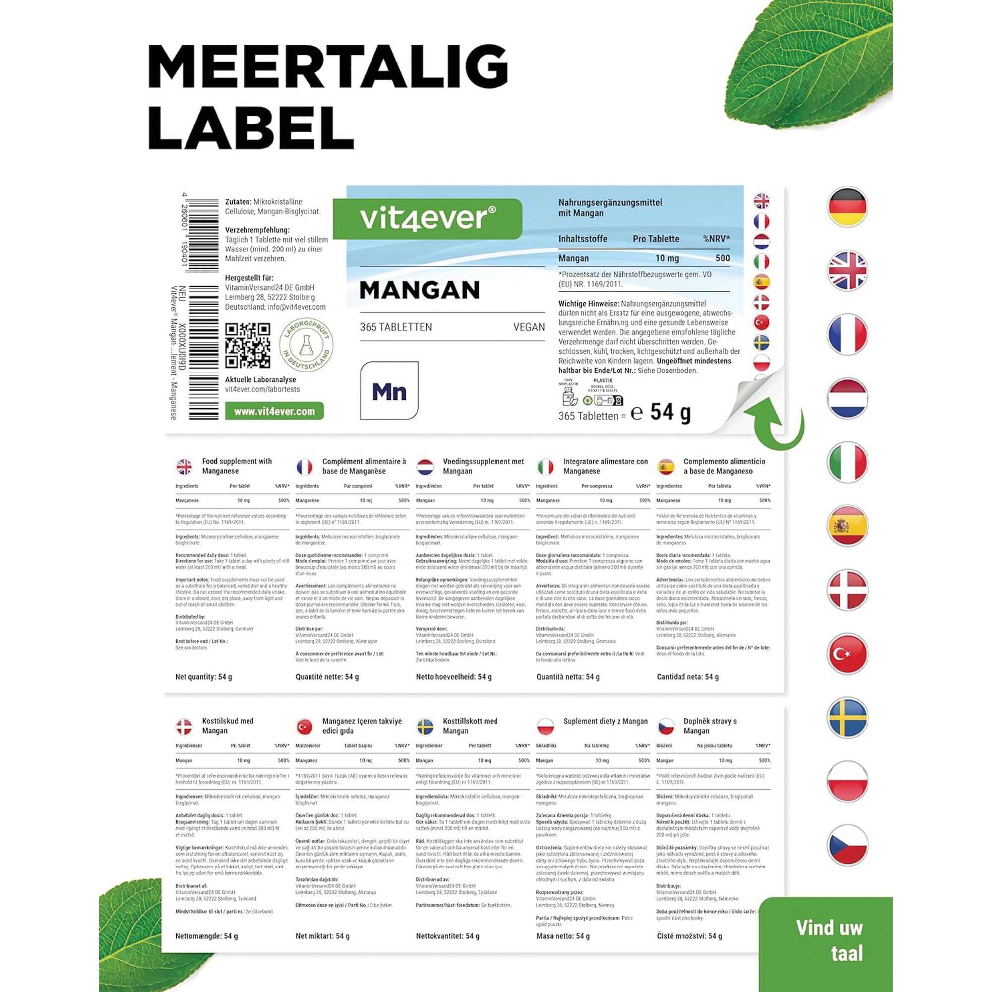 Manganbisglycinat 10 mg | 365 Tabletten | Vit4ever