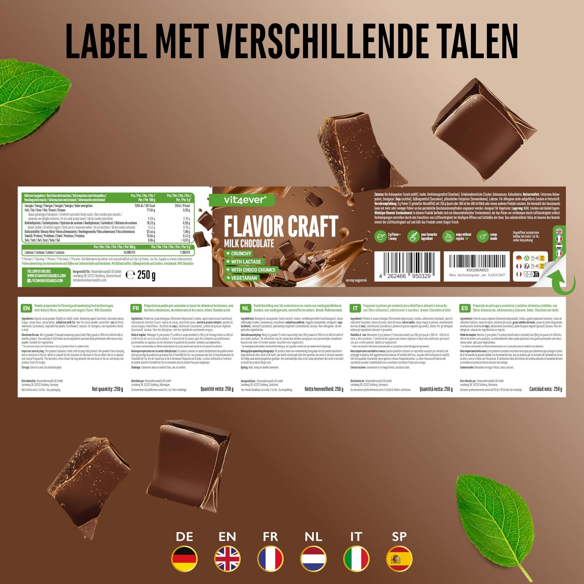 Vit4ever Flavor Craft Melkchocolade smaakpoeder om voeding en dranken te zoeten