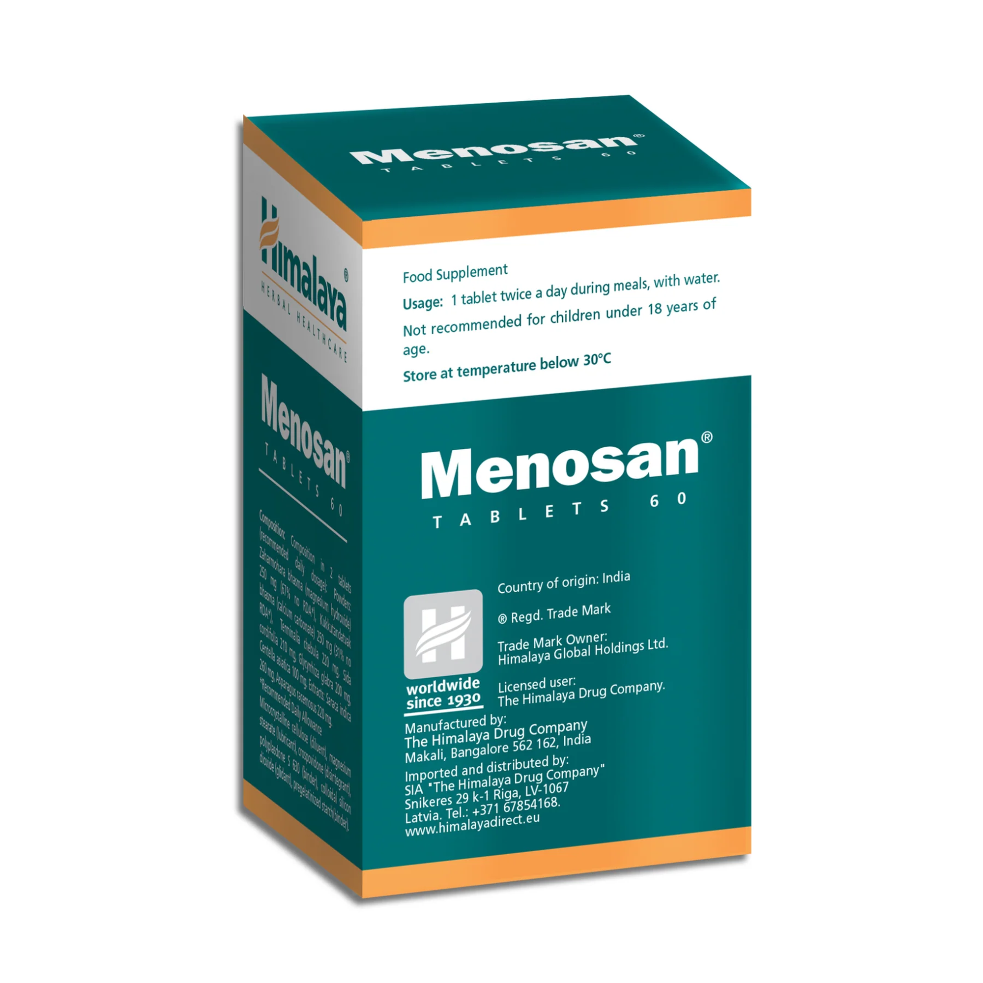 Himalaya Menosan doos met gebruiksaanwijzing en importeur